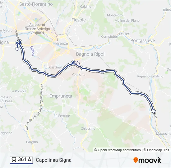 361 A Bus Line Map