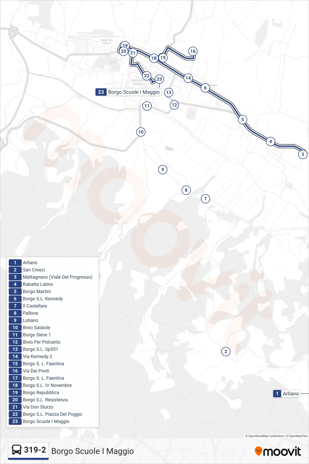 Linea 319-2 bus (Borgo Scuole I Maggio) - Percorsi e fermate sulla mappa