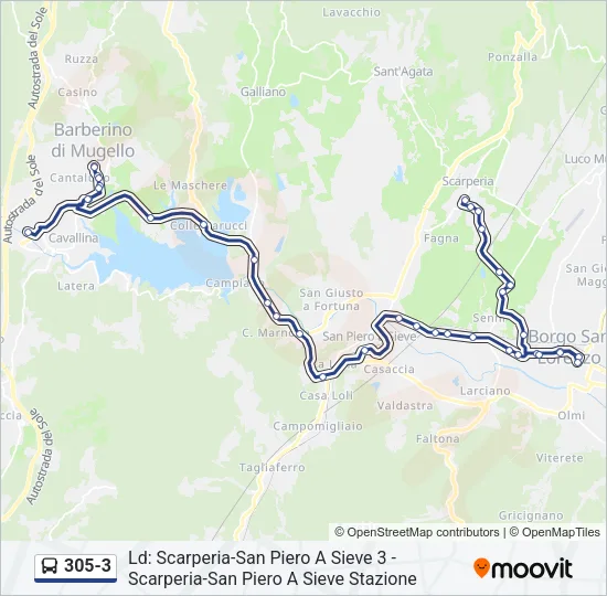 Percorso linea bus 305-3