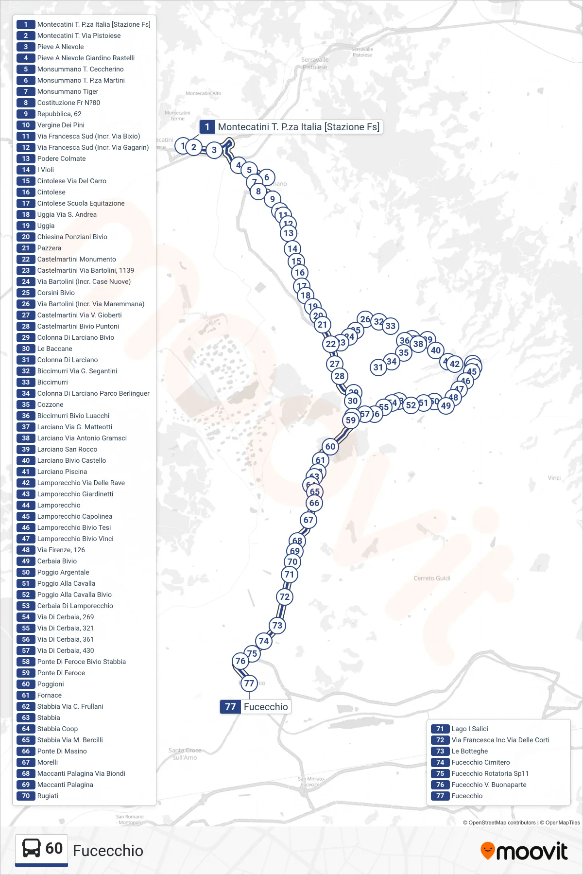 Linea 60  bus (Fucecchio) - Percorsi e fermate sulla mappa