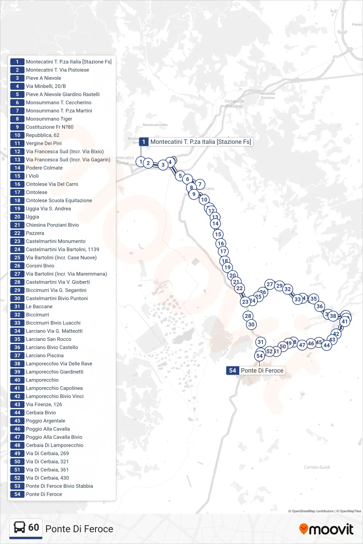 Linea 60  bus (Ponte Di Feroce) - Percorsi e fermate sulla mappa