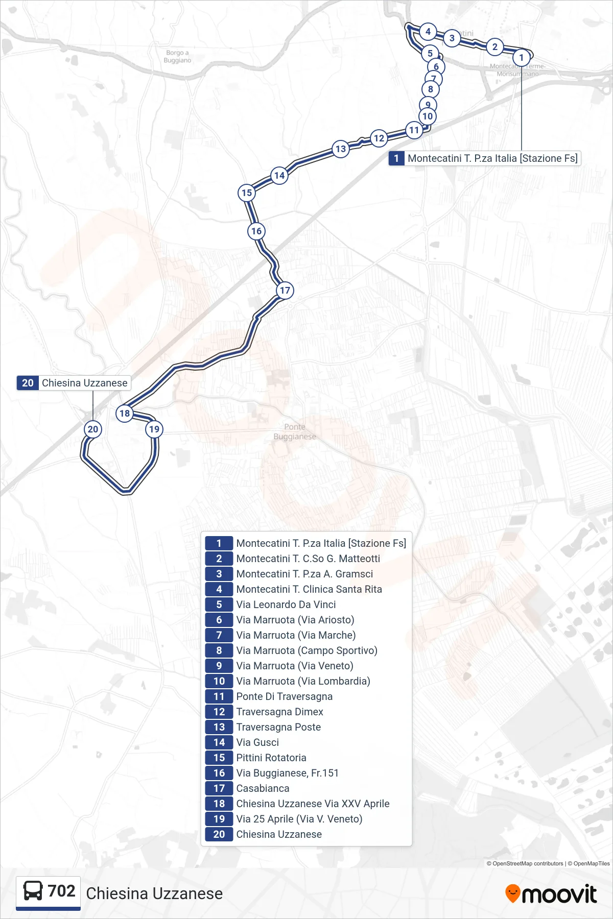Linea 702 bus (Chiesina Uzzanese) - Percorsi e fermate sulla mappa
