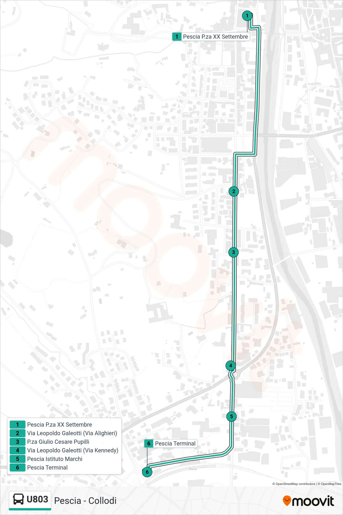 Linea U803 bus (Pescia Terminal) - Percorsi e fermate sulla mappa