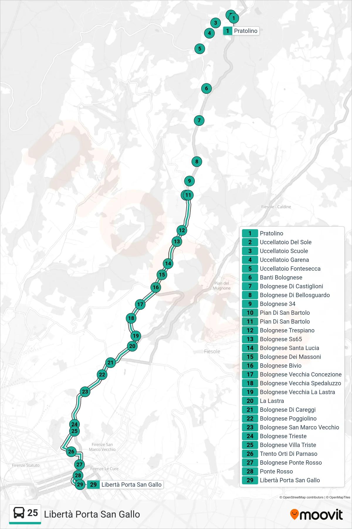 Linea 25 bus (Libertà Porta San Gallo) - Percorsi e fermate sulla mappa