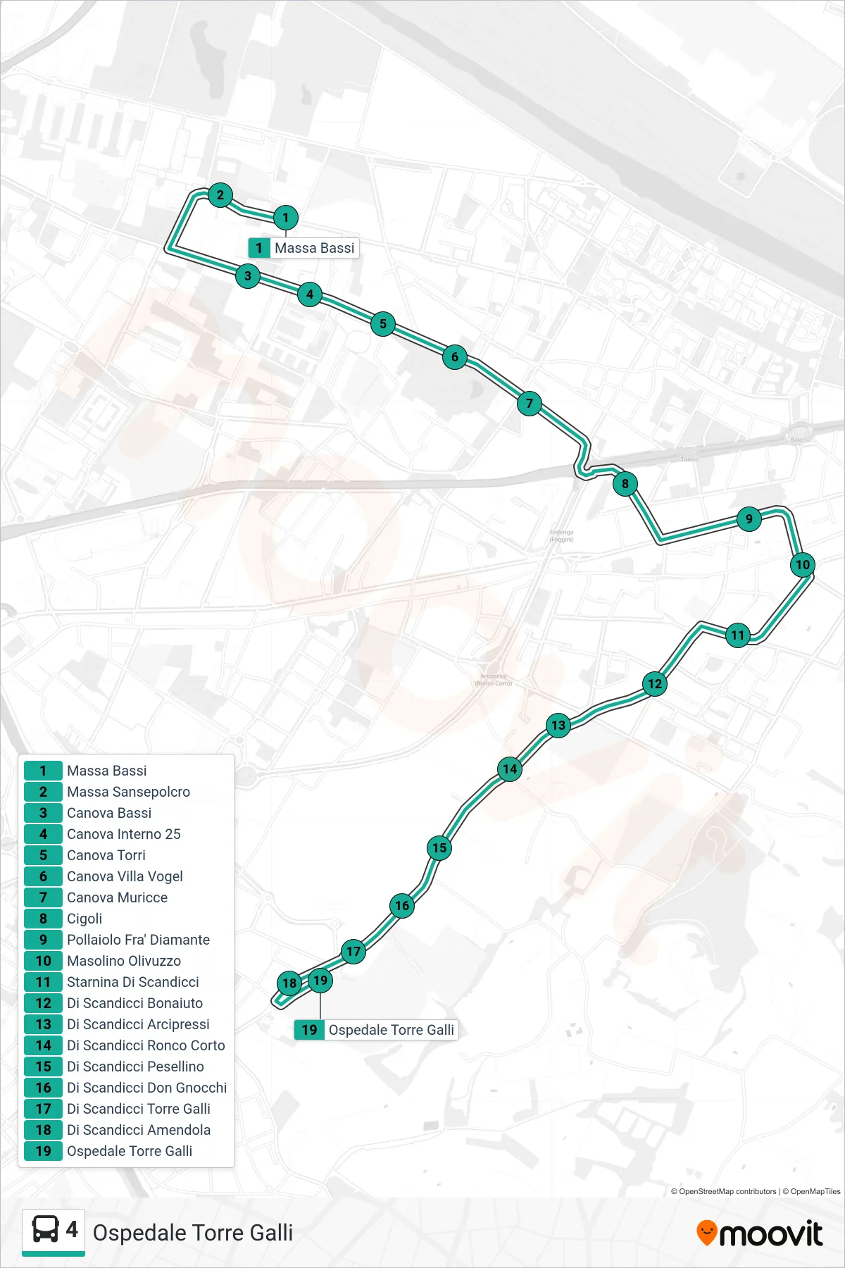 Linea 4  bus (Ospedale Torre Galli) - Percorsi e fermate sulla mappa