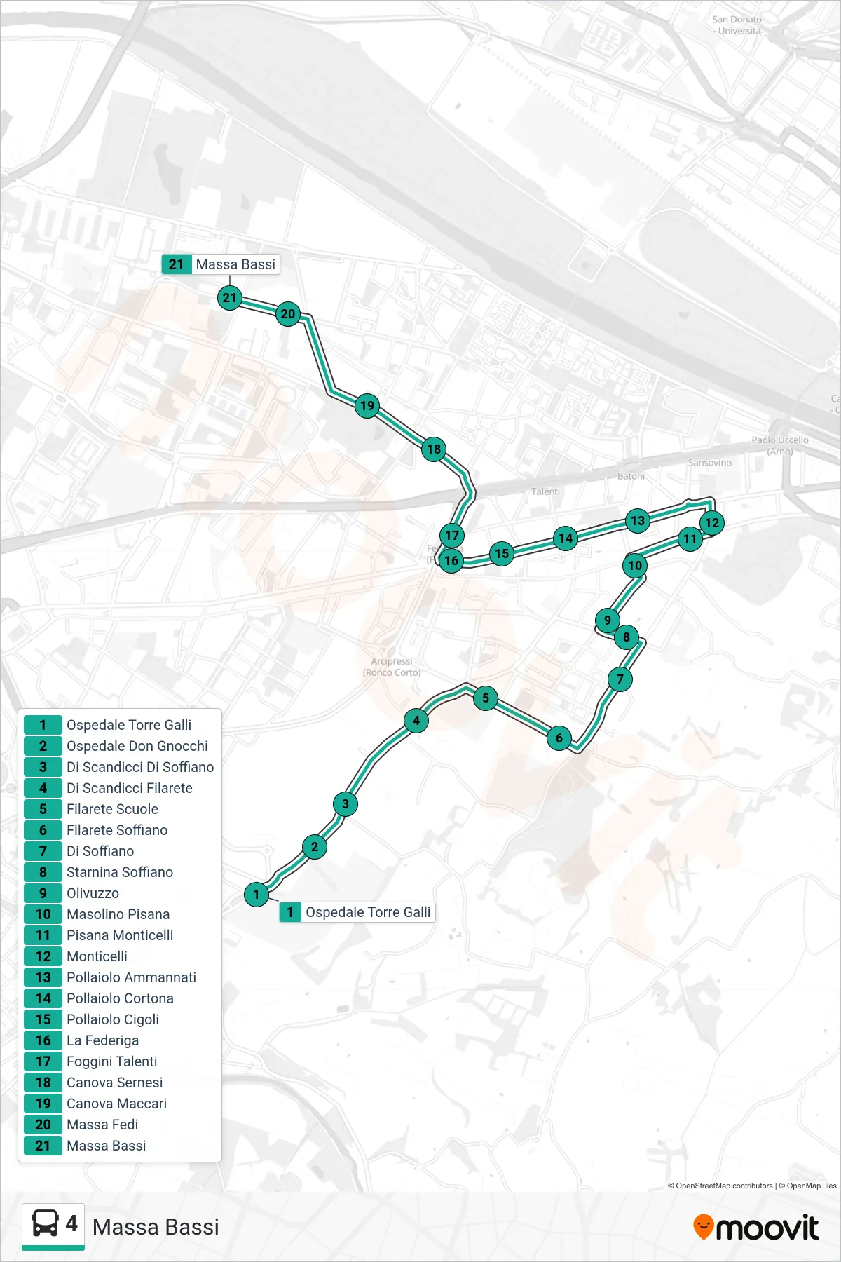 Linea 4  bus (Massa Bassi) - Percorsi e fermate sulla mappa