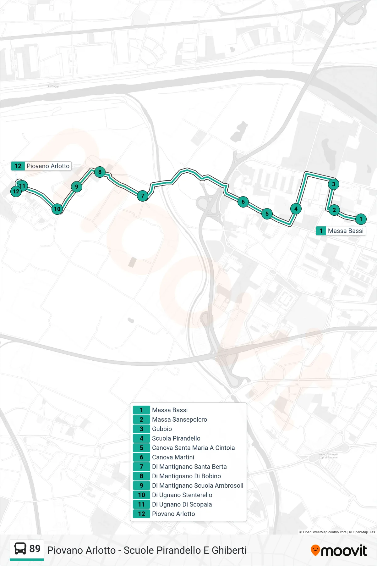 Linea 89 tram (Piovano Arlotto) - Percorsi e fermate sulla mappa