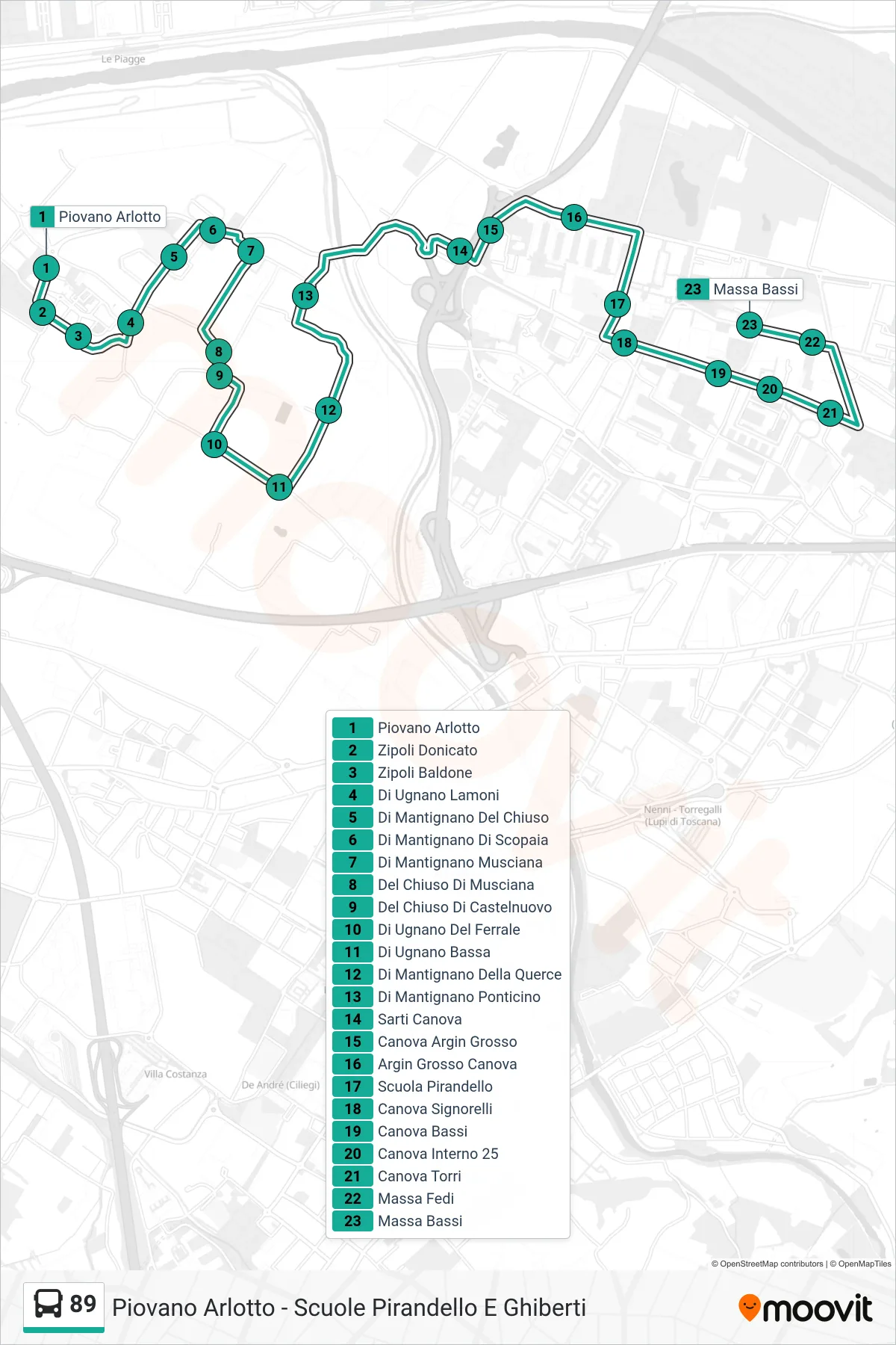 Linea 89 tram (Massa Bassi) - Percorsi e fermate sulla mappa