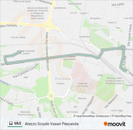 Linea vas orari fermate e mappe Vas Arezzo Scuole Vasari