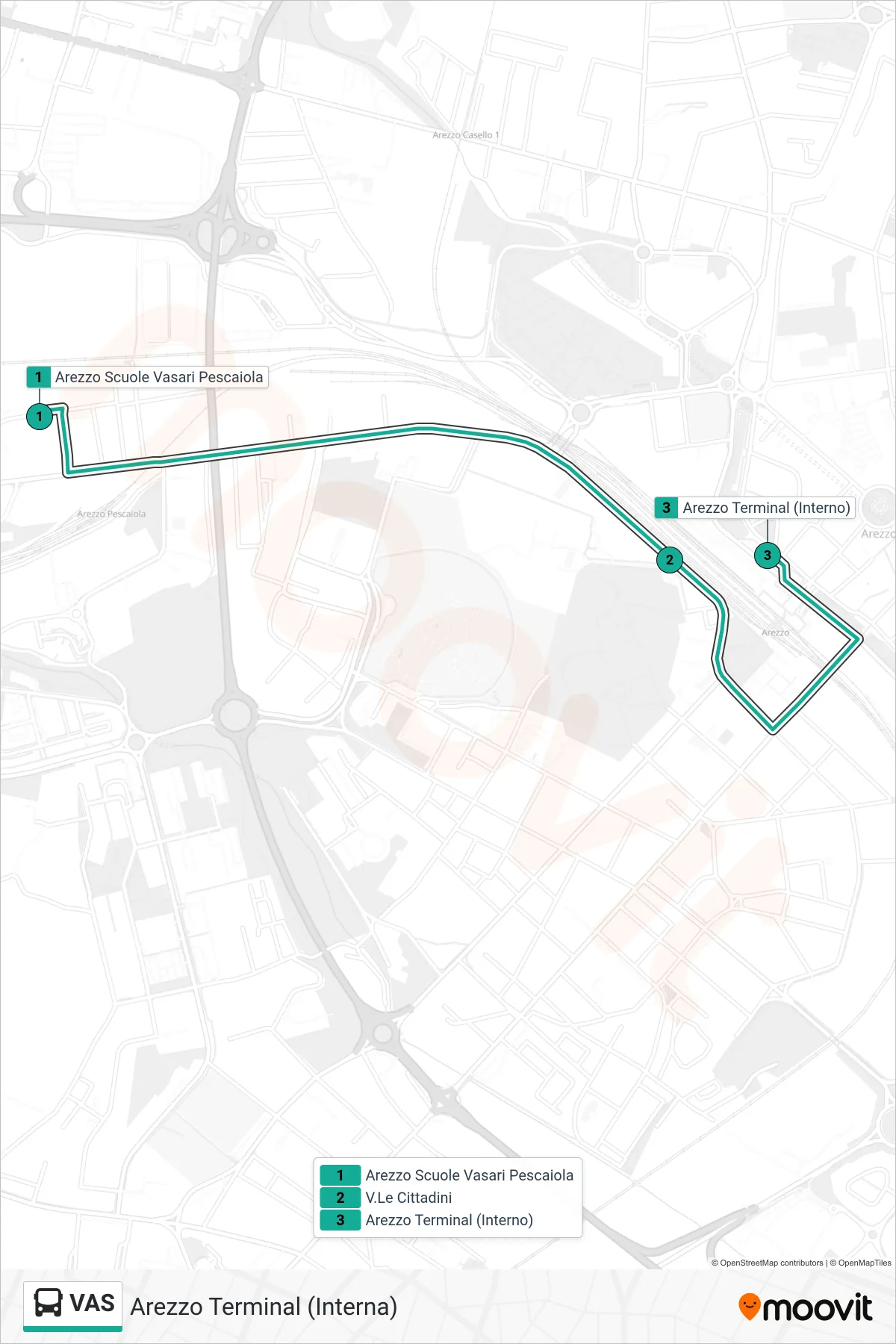 Linea VAS tram (Arezzo Terminal (Interna)) - Percorsi e fermate sulla mappa