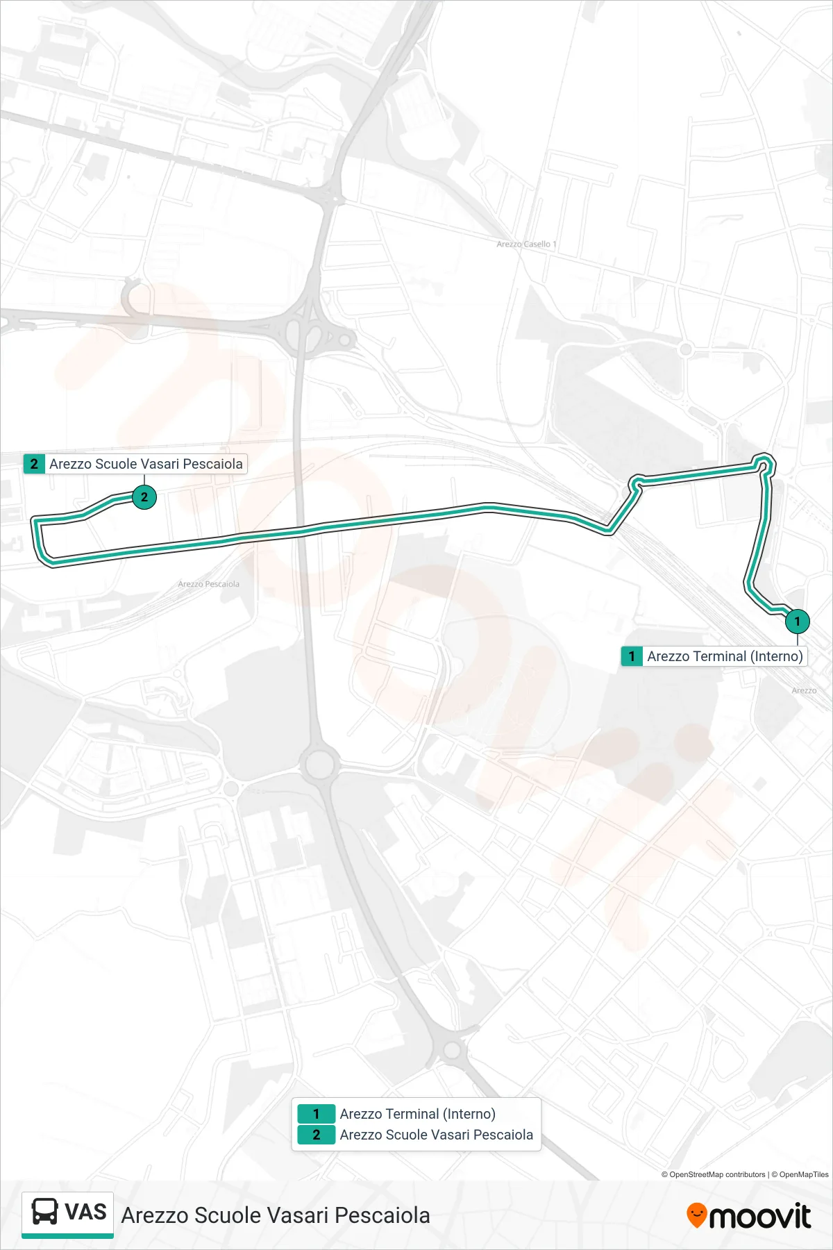 Linea VAS  tram (Arezzo Scuole Vasari Pescaiola) - Percorsi e fermate sulla mappa