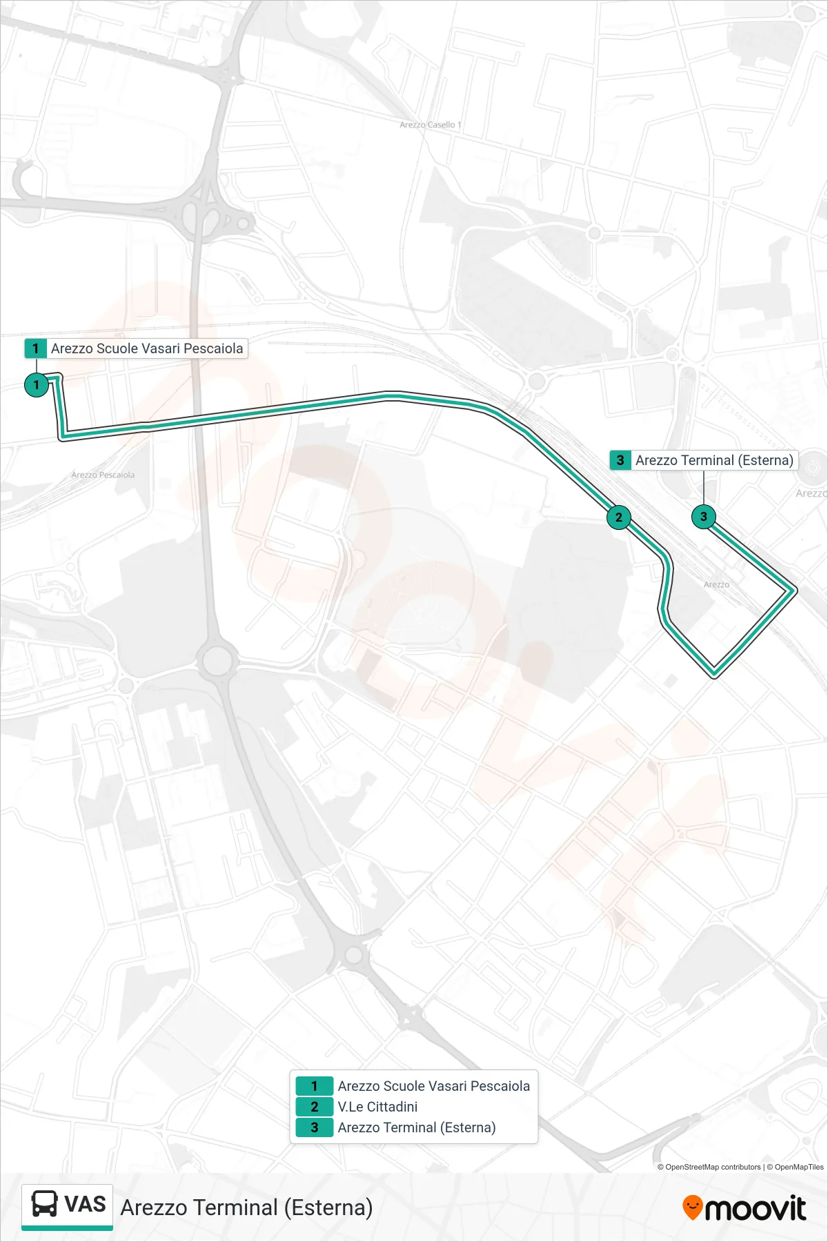 Linea VAS  tram (Arezzo Terminal (Esterna)) - Percorsi e fermate sulla mappa