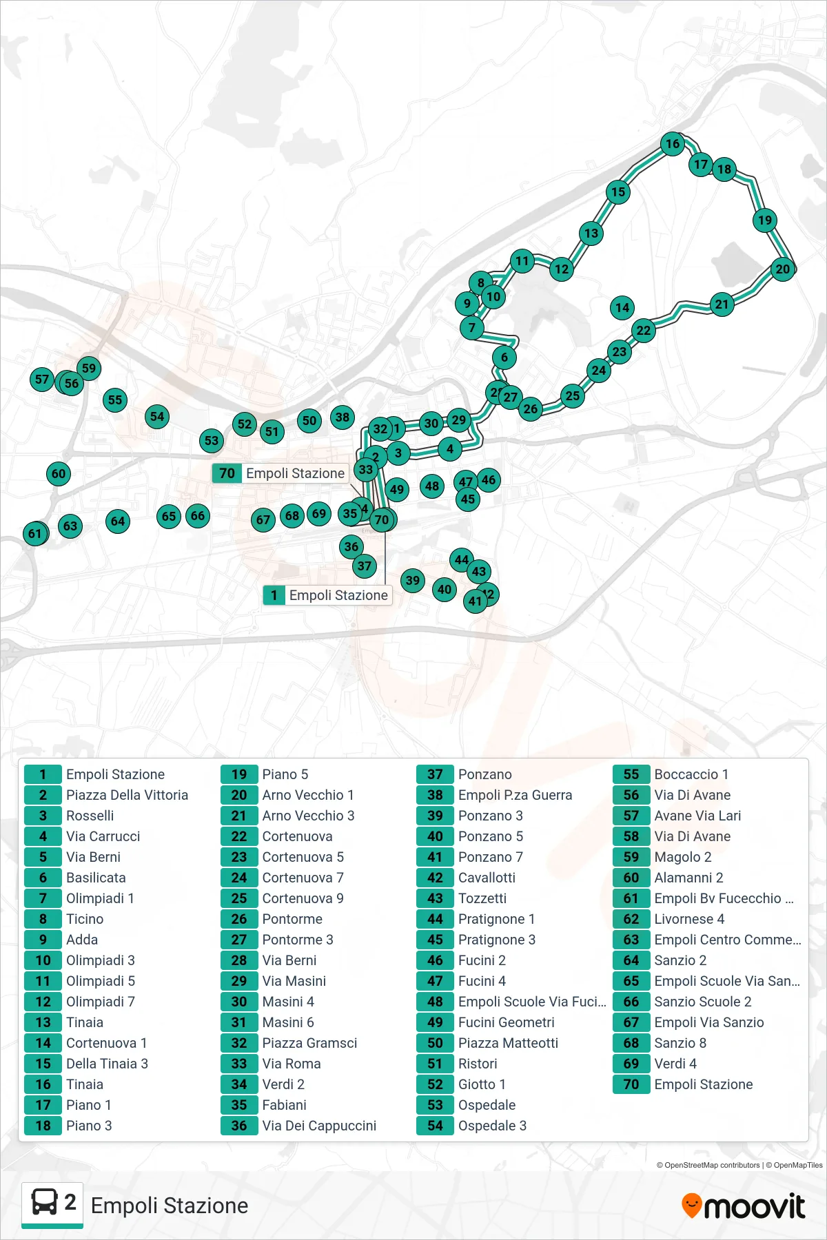 Linea 2 tram (Empoli Stazione) - Percorsi e fermate sulla mappa