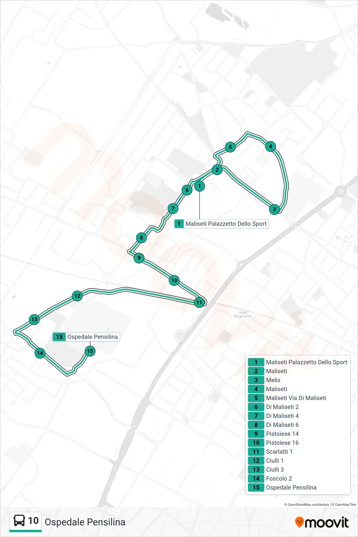 Linea 10 tram (Ospedale Pensilina) - Percorsi e fermate sulla mappa