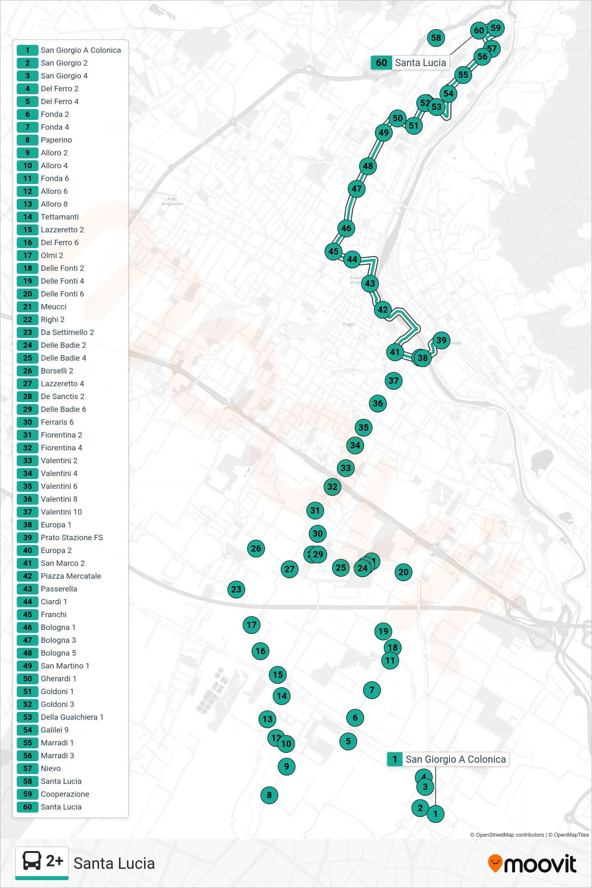 Linea 2+  tram (Santa Lucia) - Percorsi e fermate sulla mappa