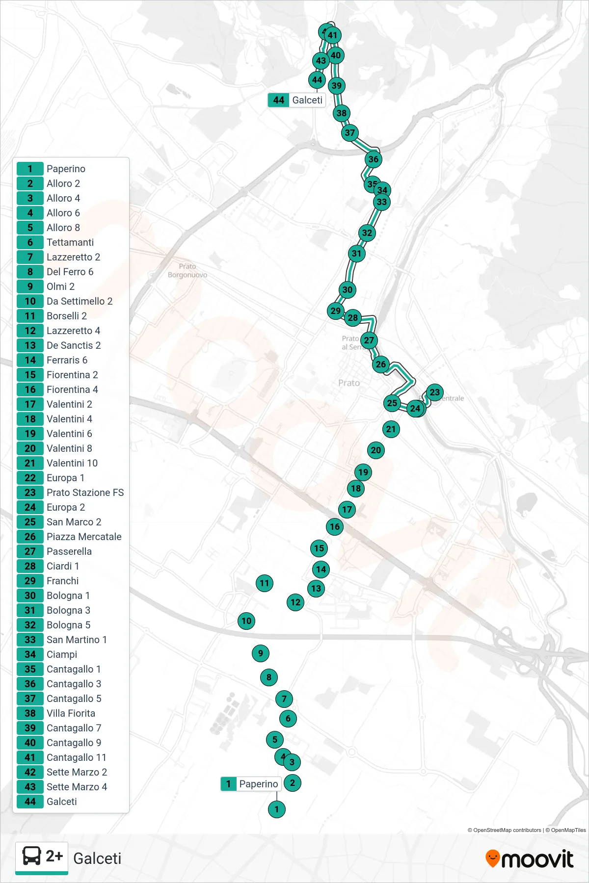 Linea 2+ tram (Galceti) - Percorsi e fermate sulla mappa