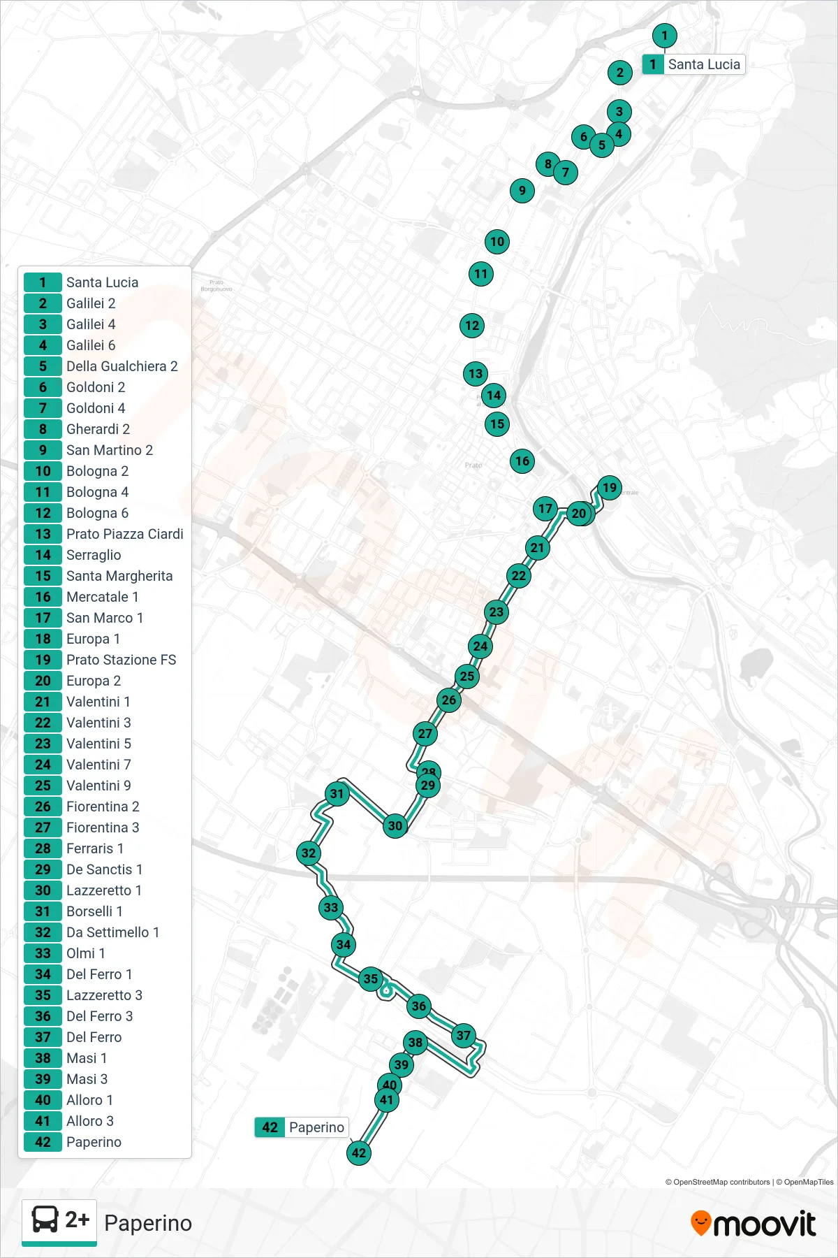 Linea 2+ tram (Paperino) - Percorsi e fermate sulla mappa