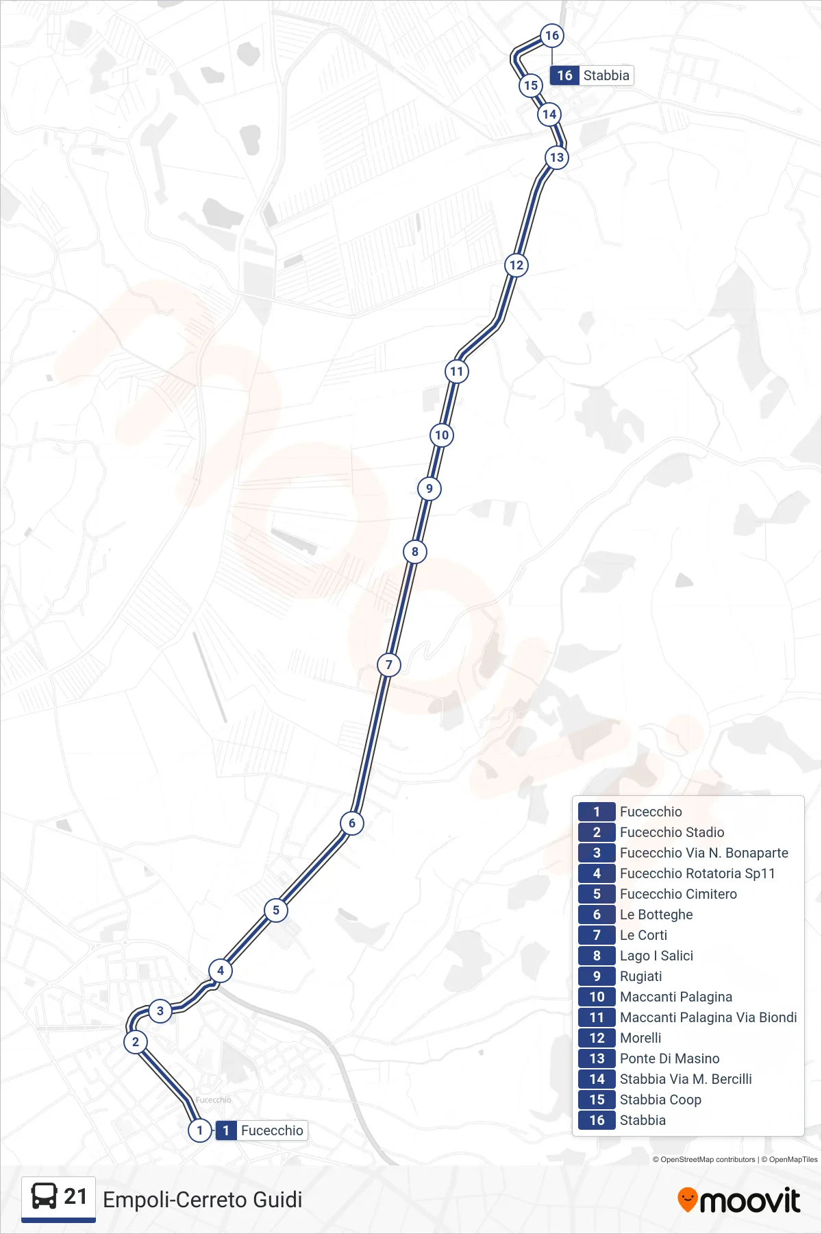 Linea 21  tram (Stabbia) - Percorsi e fermate sulla mappa