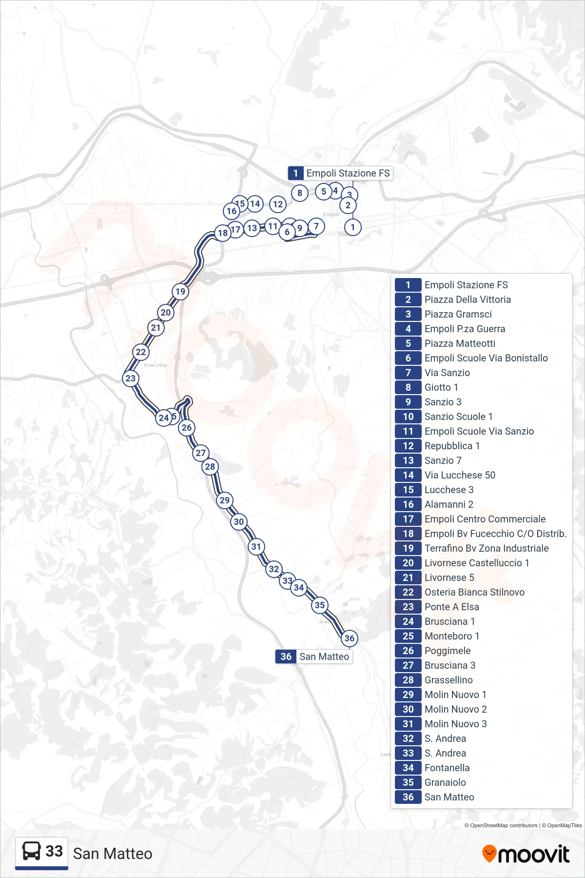 Linea 33 tram (San Matteo) - Percorsi e fermate sulla mappa