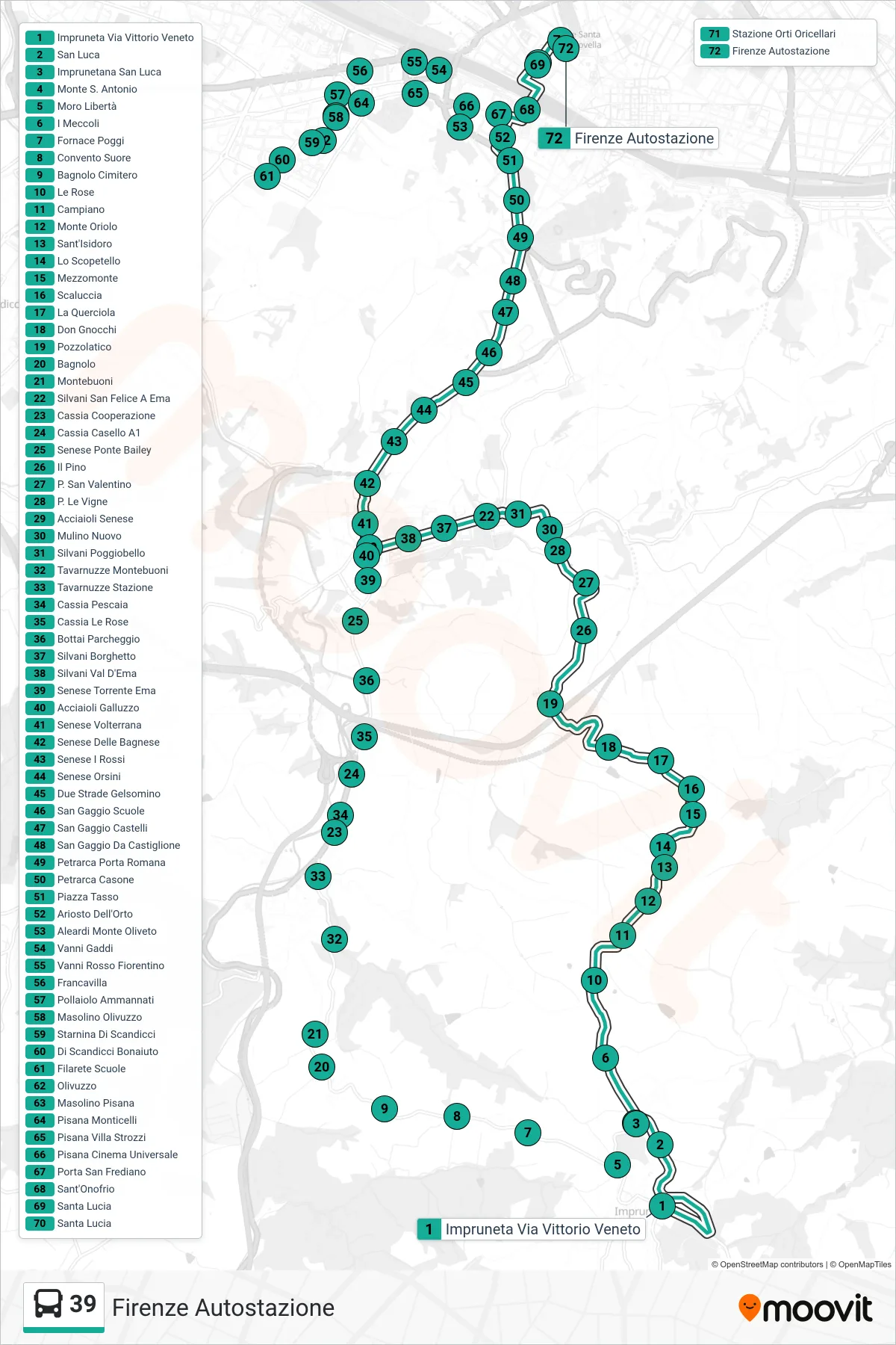 Linea 39 tram (Firenze Autostazione) - Percorsi e fermate sulla mappa