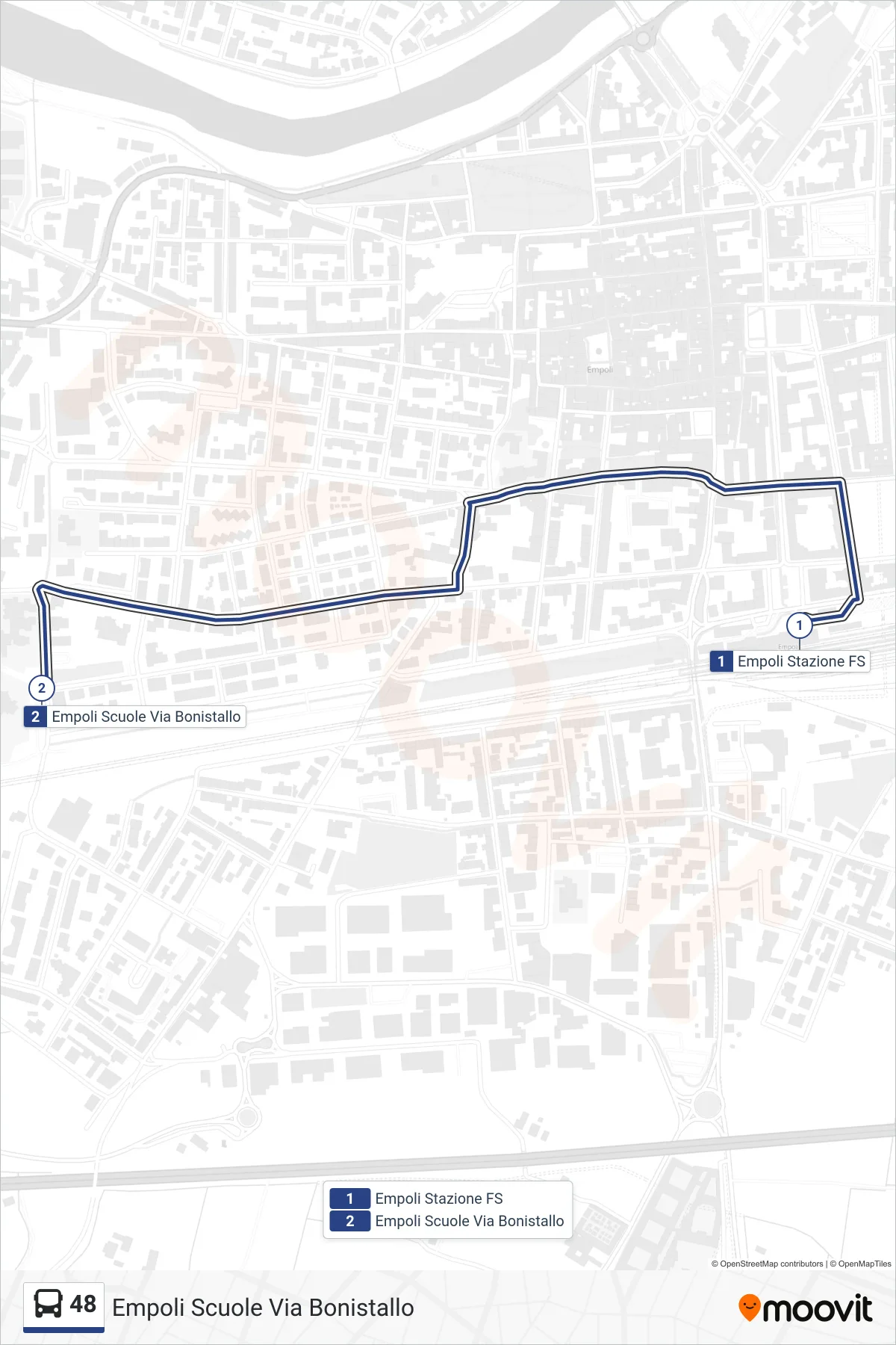Linea 48 tram (Empoli Scuole Via Bonistallo) - Percorsi e fermate sulla mappa