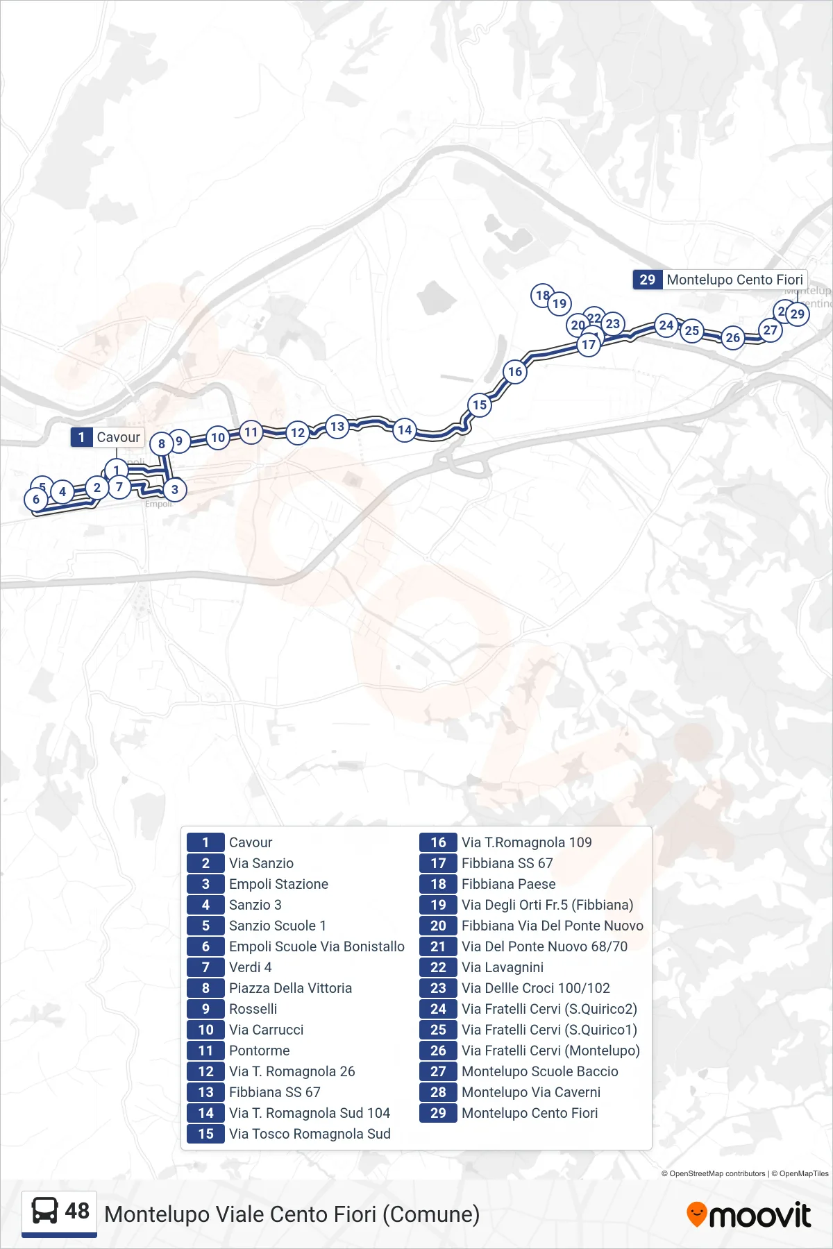 Linea 48 tram (Montelupo Viale Cento Fiori (Comune)) - Percorsi e fermate sulla mappa