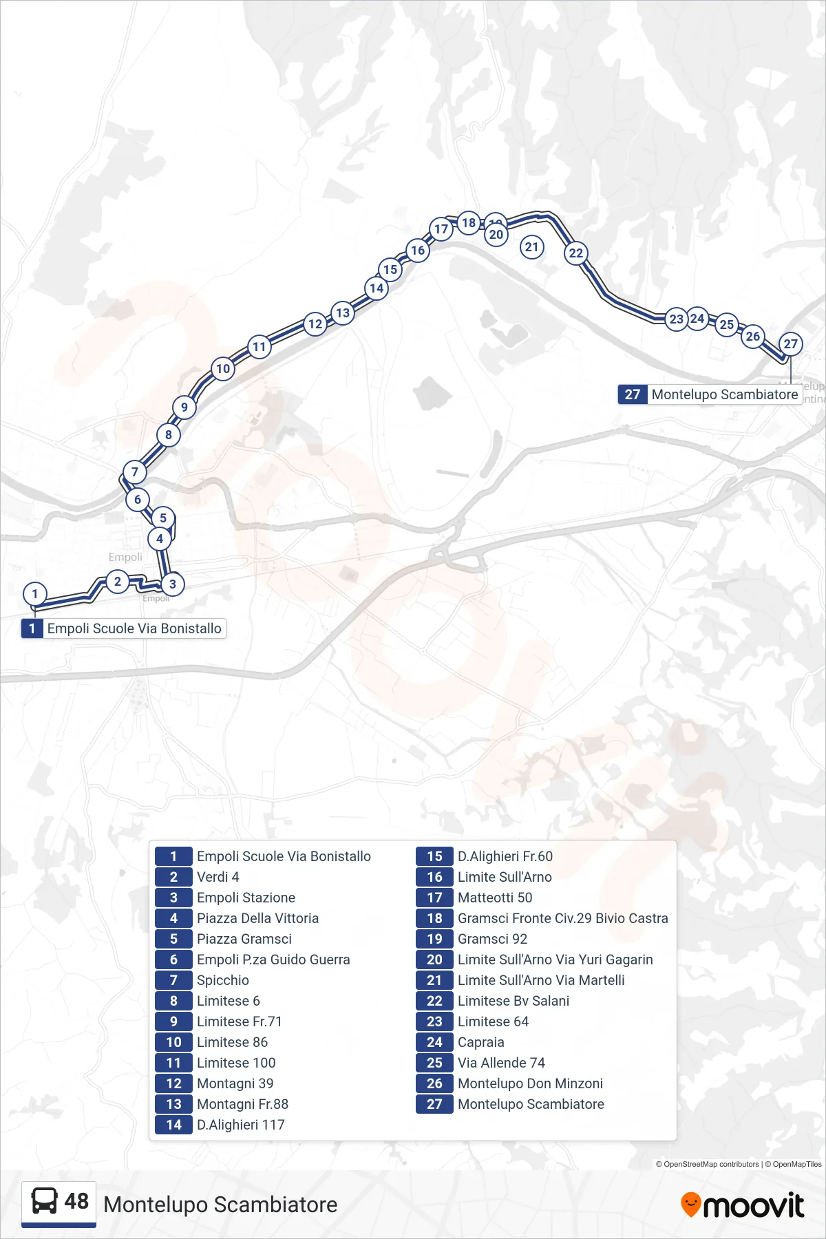 Linea 48 tram (Montelupo Scambiatore) - Percorsi e fermate sulla mappa