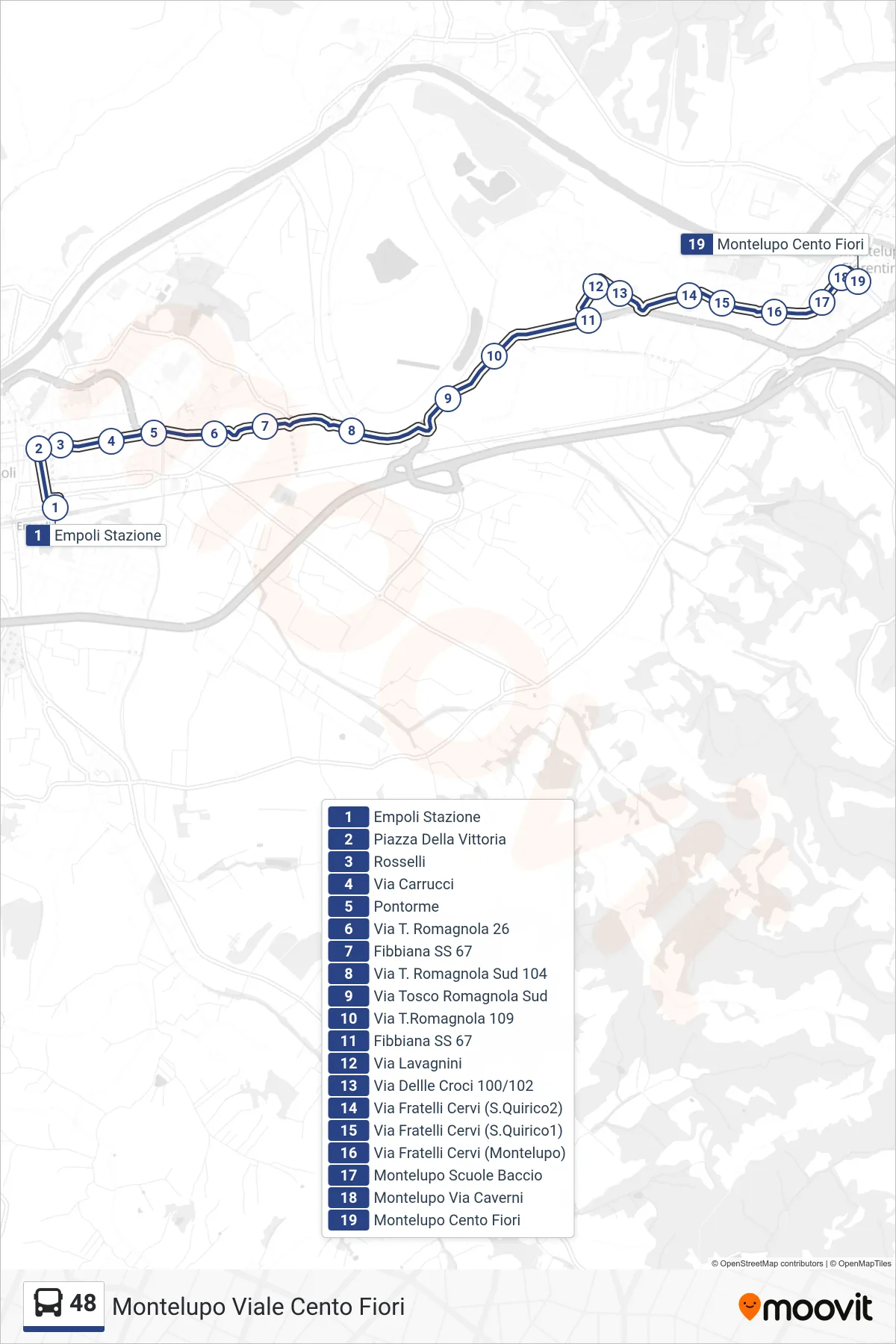 Linea 48 tram (Montelupo Viale Cento Fiori) - Percorsi e fermate sulla mappa