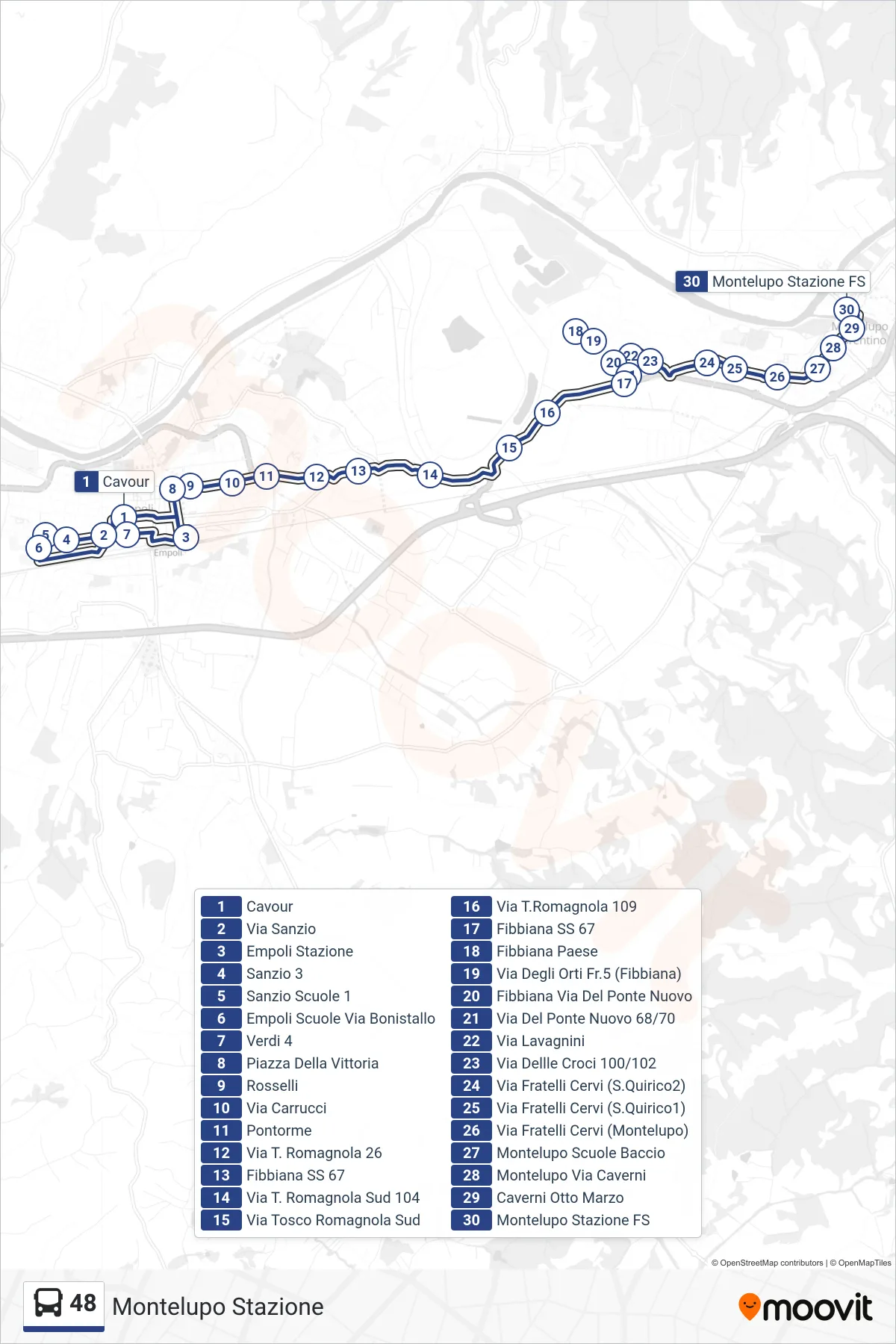 Linea 48 tram (Montelupo Stazione) - Percorsi e fermate sulla mappa