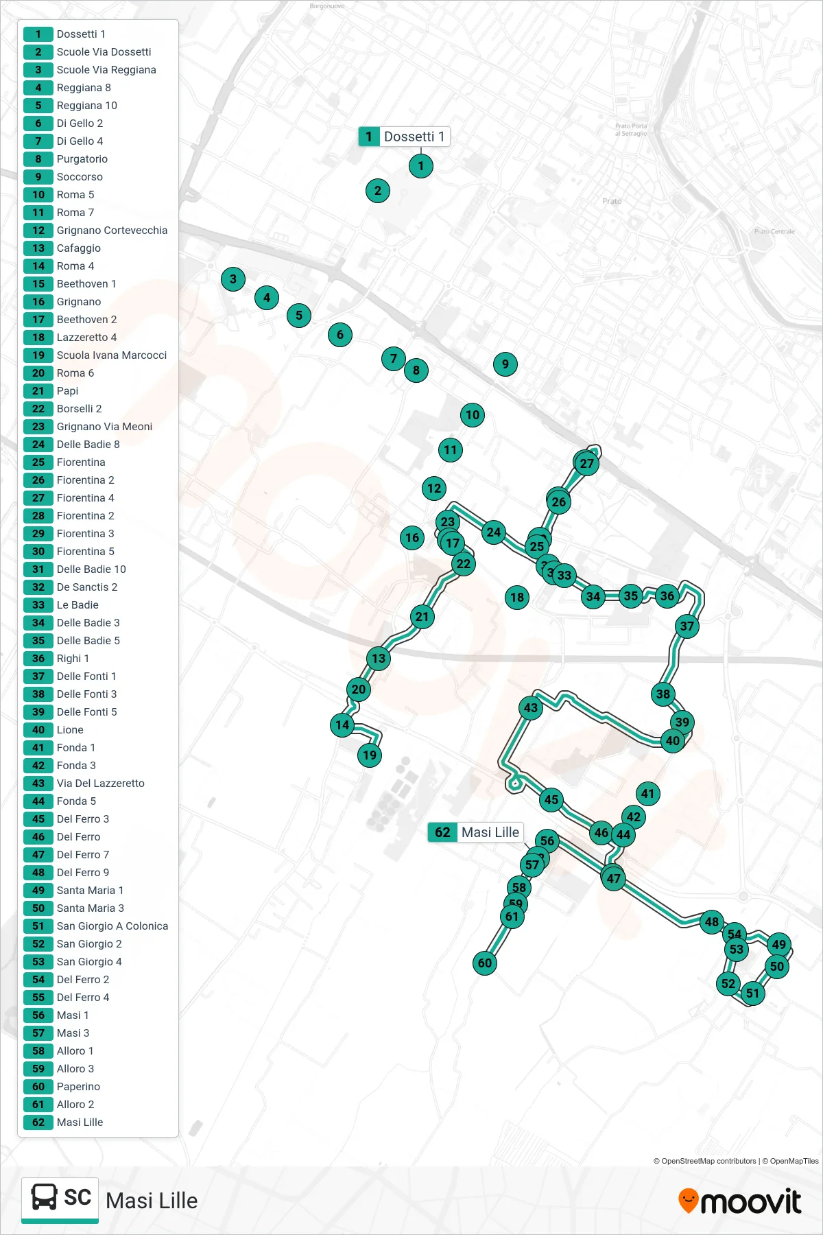 Linea SC tram (Masi Lille) - Percorsi e fermate sulla mappa