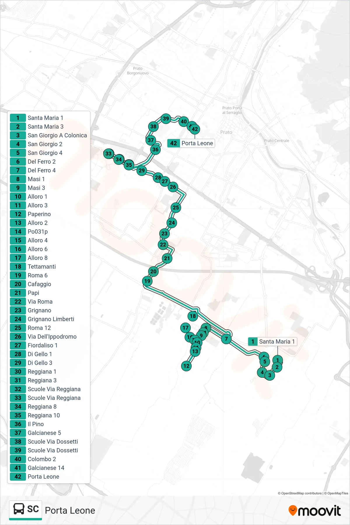 SC tram Line (Lion Gate) route and stops on a map