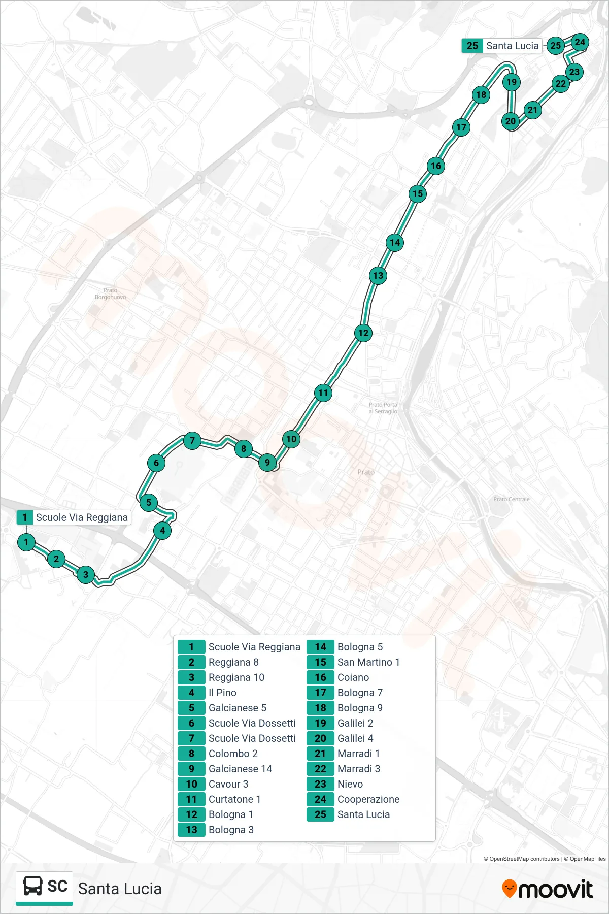 Linea SC tram (Santa Lucia) - Percorsi e fermate sulla mappa