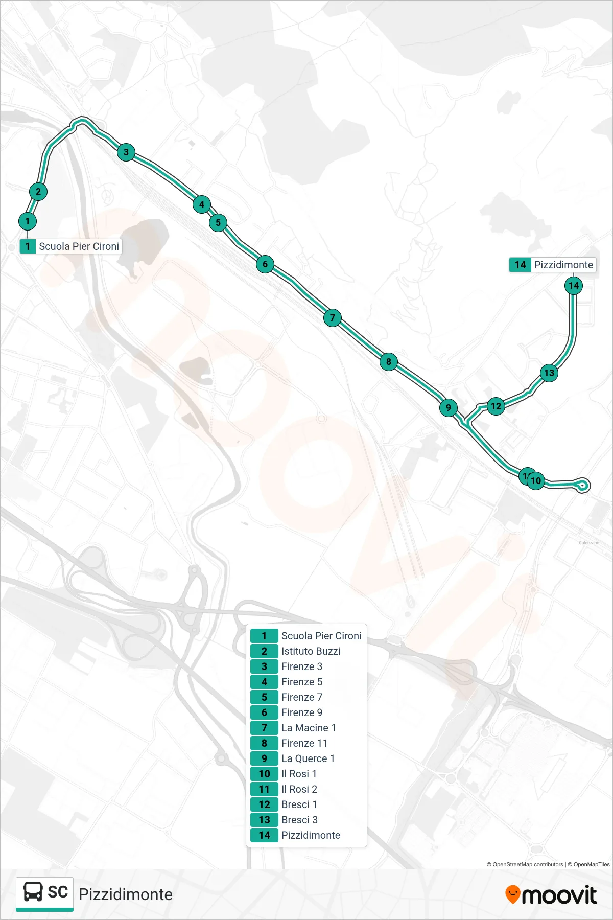 Linea SC tram (Pizzidimonte) - Percorsi e fermate sulla mappa