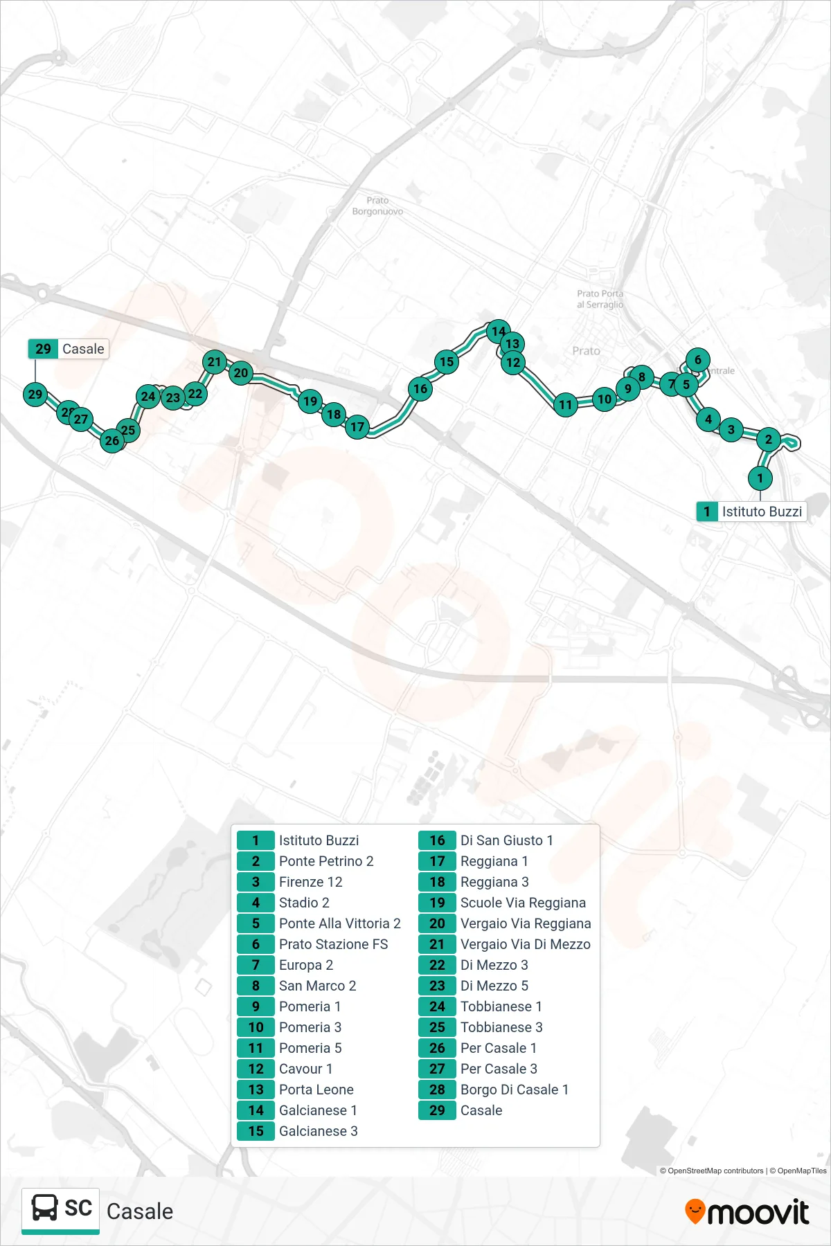 Linea SC tram (Casale) - Percorsi e fermate sulla mappa