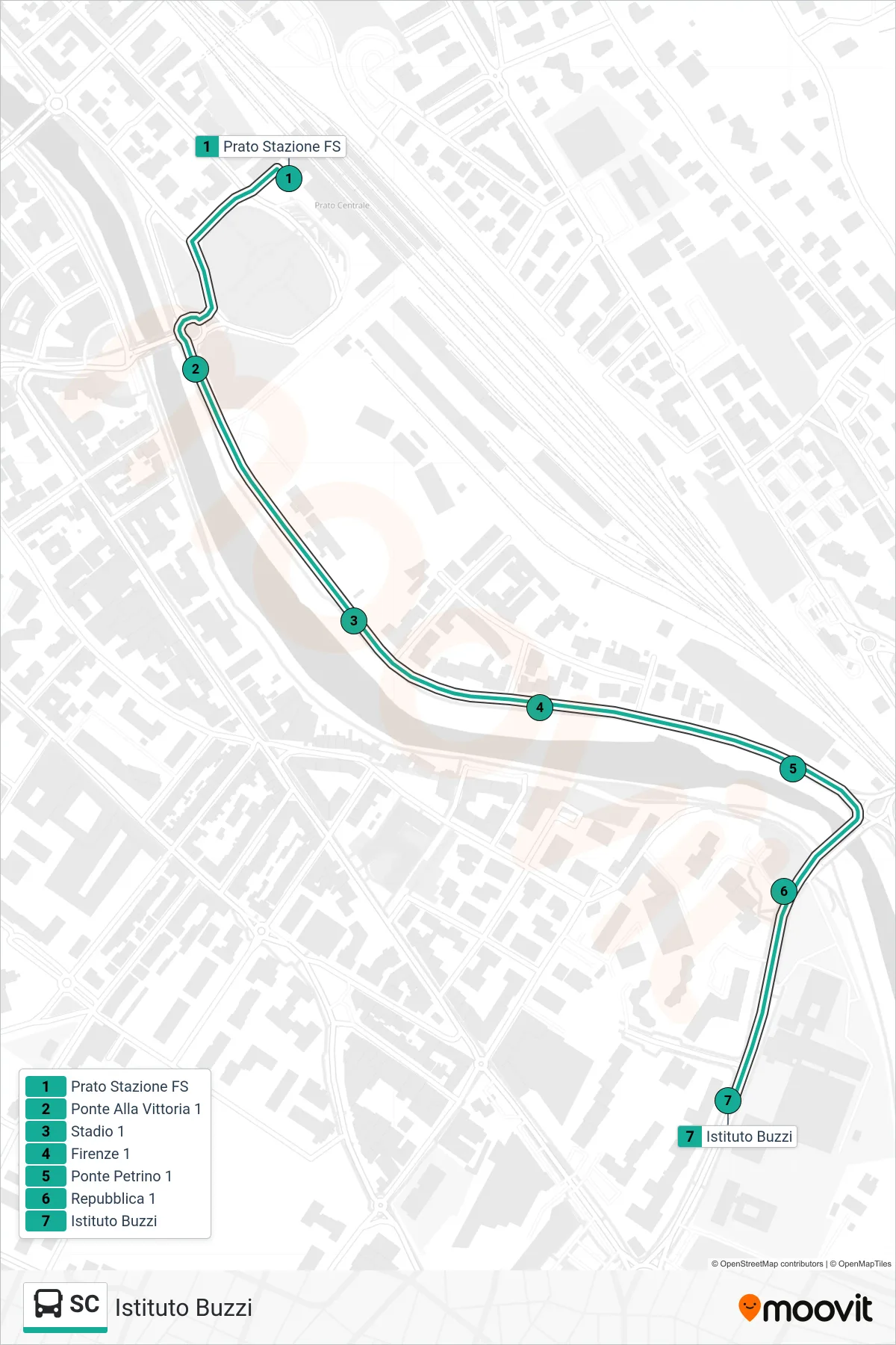 Linea SC tram (Istituto Buzzi) - Percorsi e fermate sulla mappa