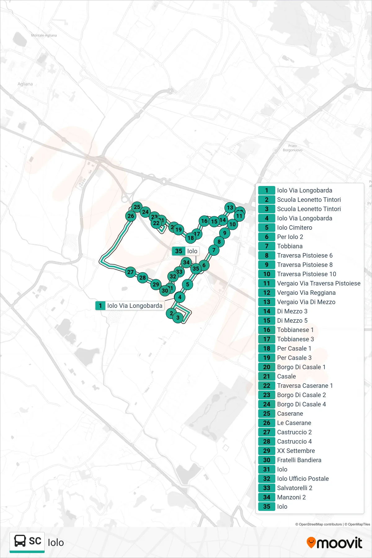 Linea SC tram (Iolo) - Percorsi e fermate sulla mappa