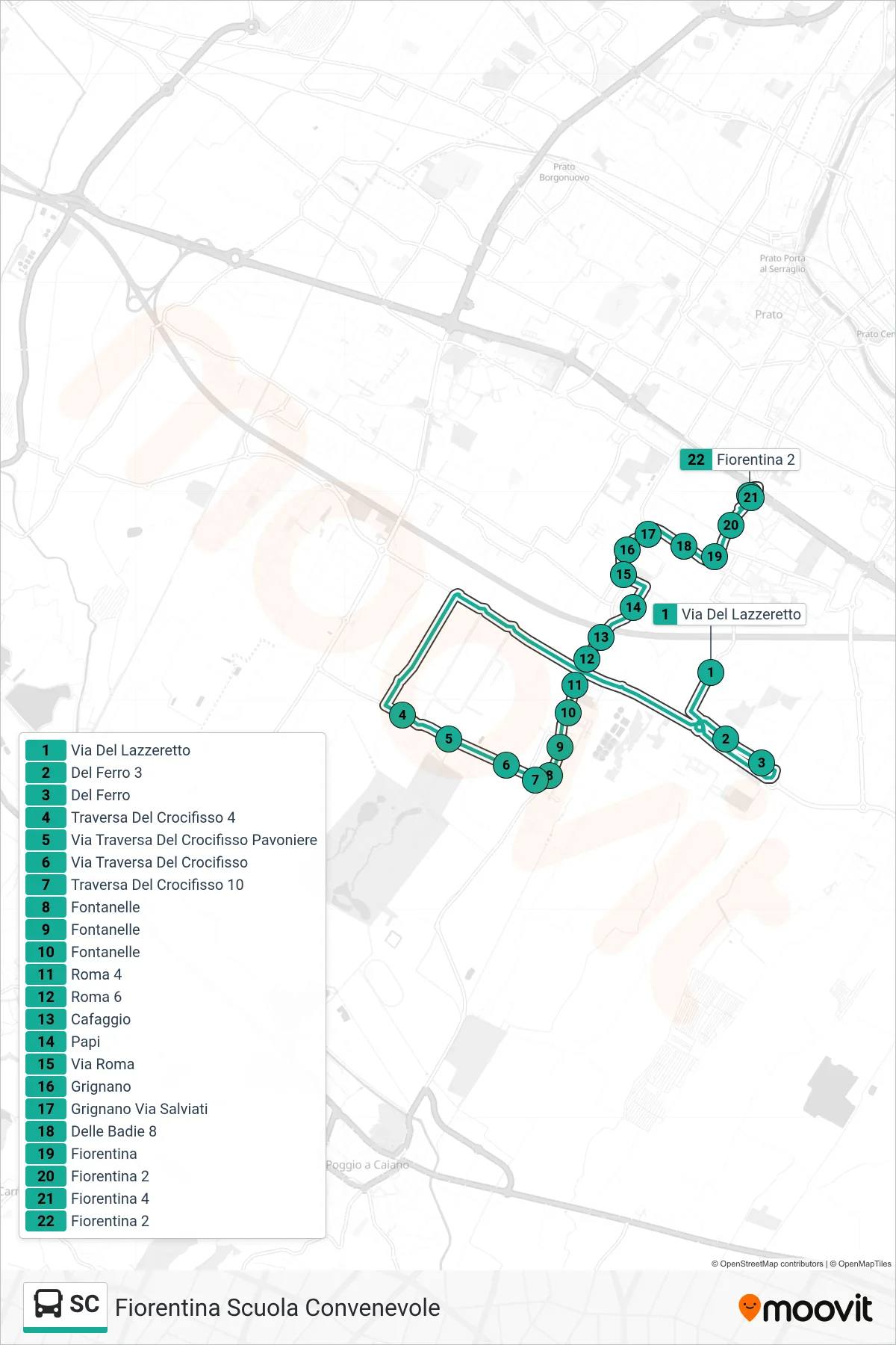 Linea SC tram (Fiorentina Scuola Convenevole) - Percorsi e fermate sulla mappa