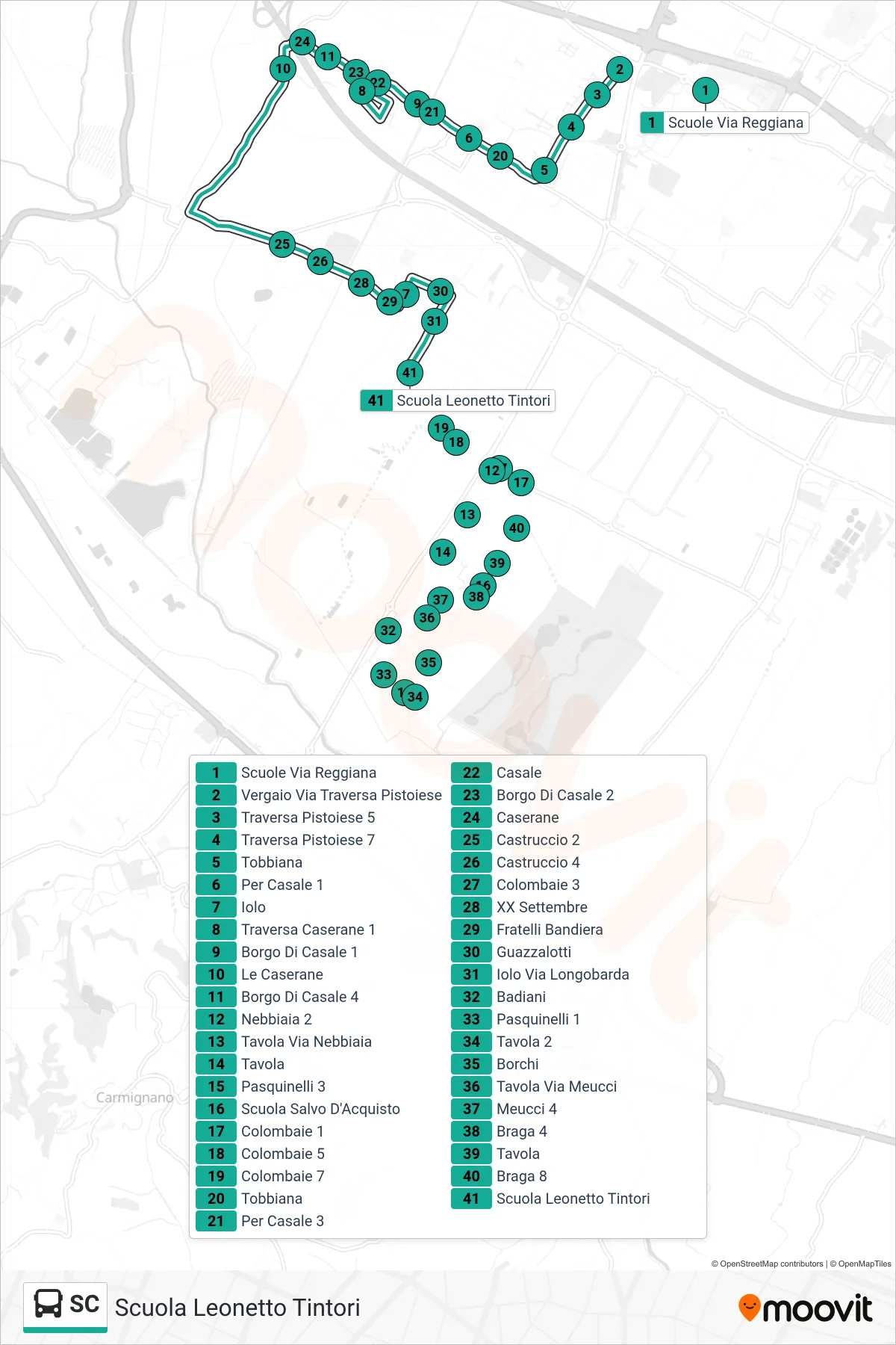 Linea SC tram (Scuola Leonetto Tintori) - Percorsi e fermate sulla mappa