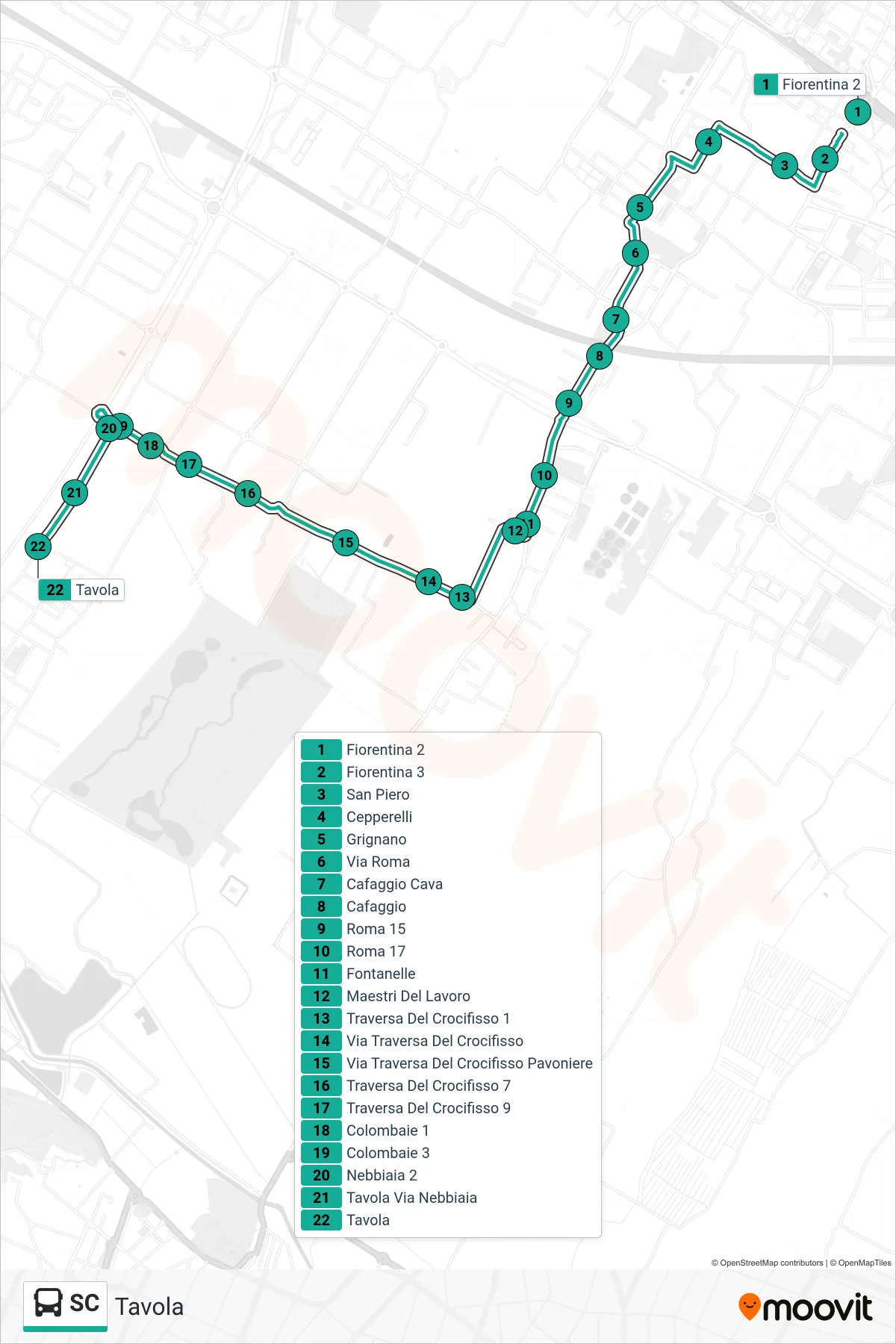 Linea SC tram (Tavola) - Percorsi e fermate sulla mappa