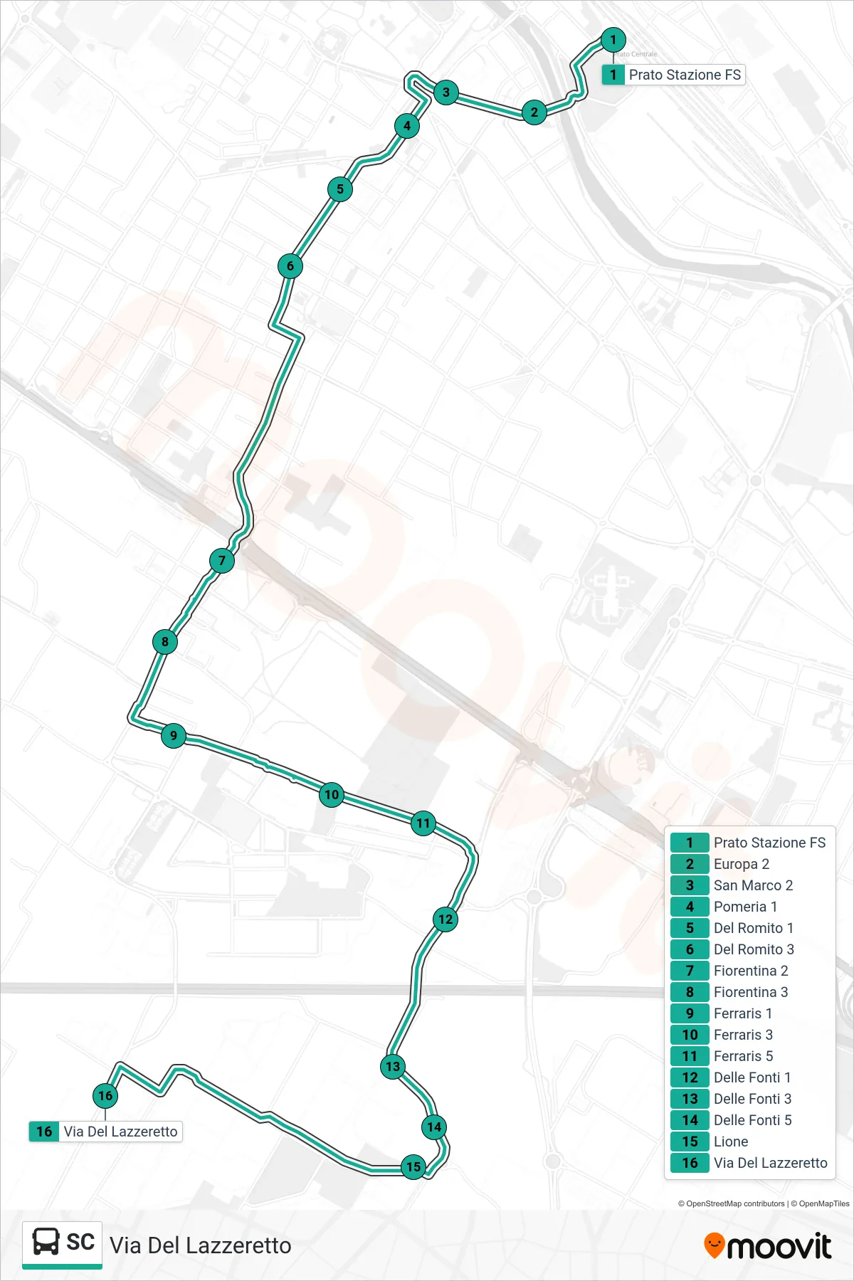 Linea SC tram (Via Del Lazzeretto) - Percorsi e fermate sulla mappa