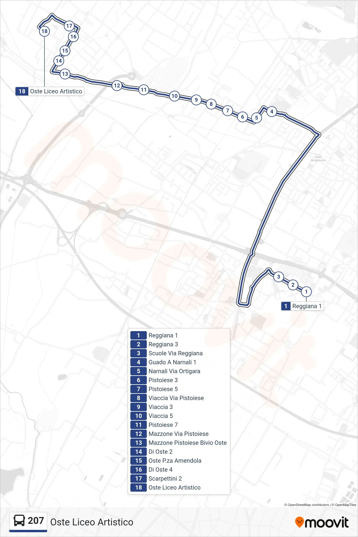 Linea 207 tram (Oste Liceo Artistico) - Percorsi e fermate sulla mappa