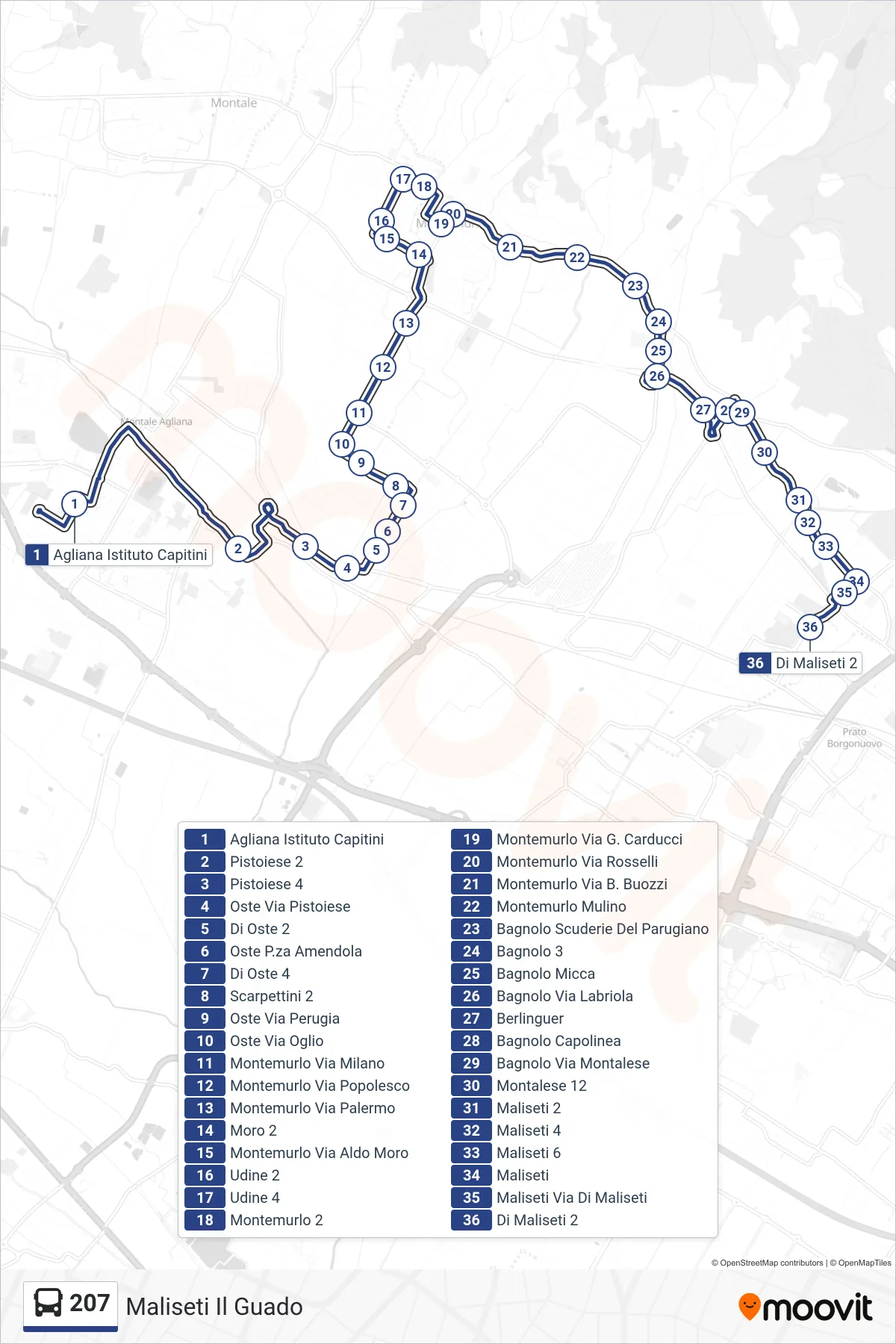 Linea 207 tram (Maliseti Il Guado) - Percorsi e fermate sulla mappa