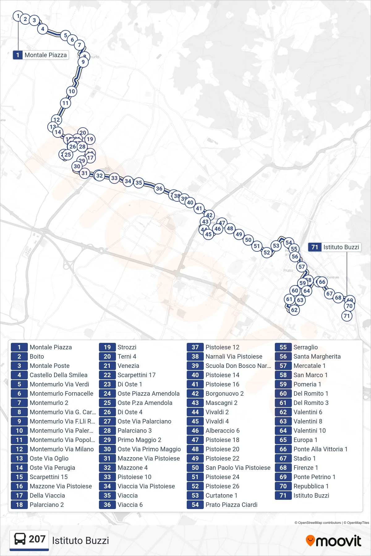 Linea 207  tram (Istituto Buzzi) - Percorsi e fermate sulla mappa