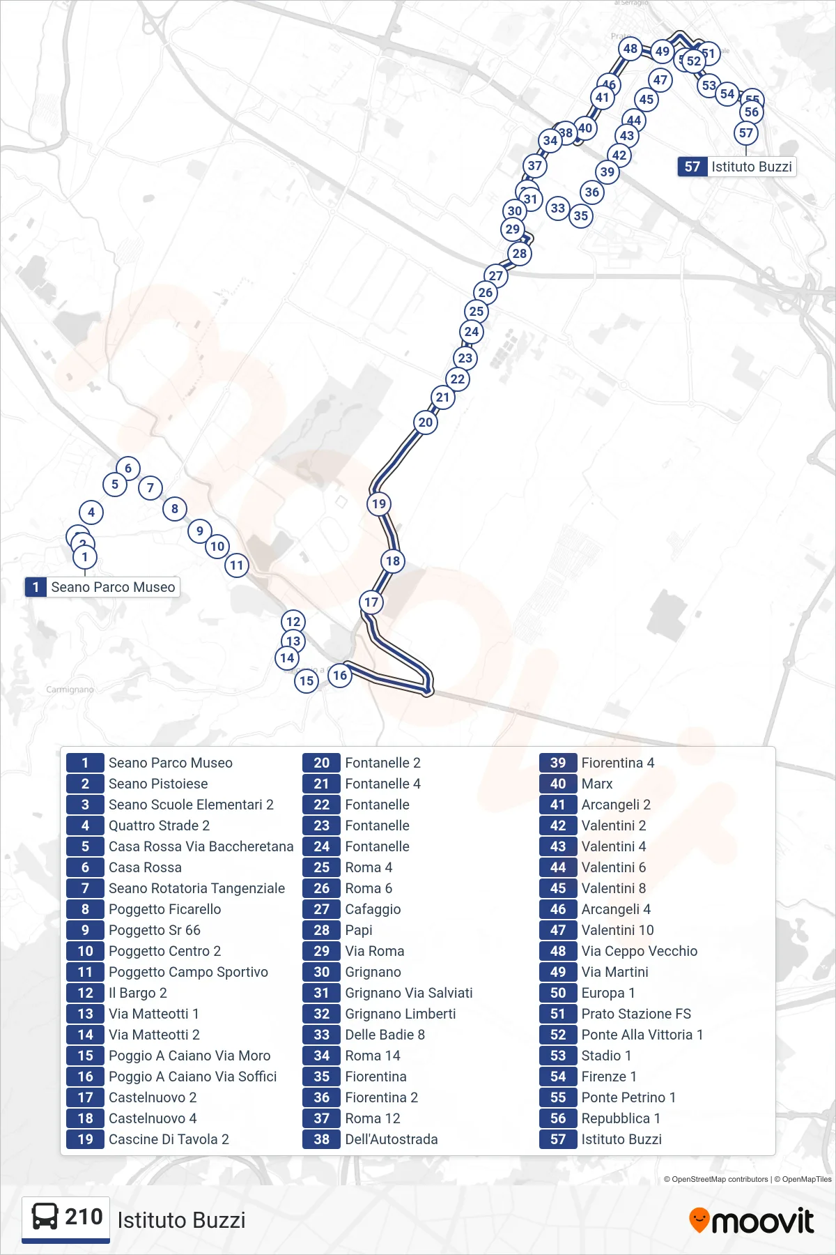 Linea 210  tram (Istituto Buzzi) - Percorsi e fermate sulla mappa