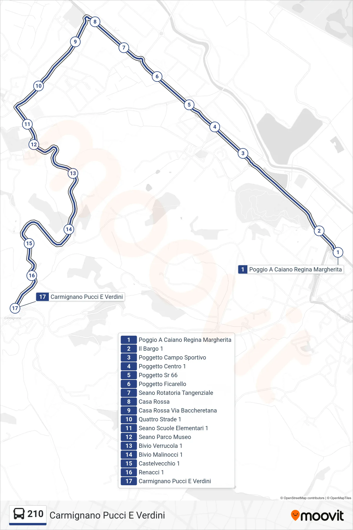 Linea 210 tram (Carmignano Pucci E Verdini) - Percorsi e fermate sulla mappa