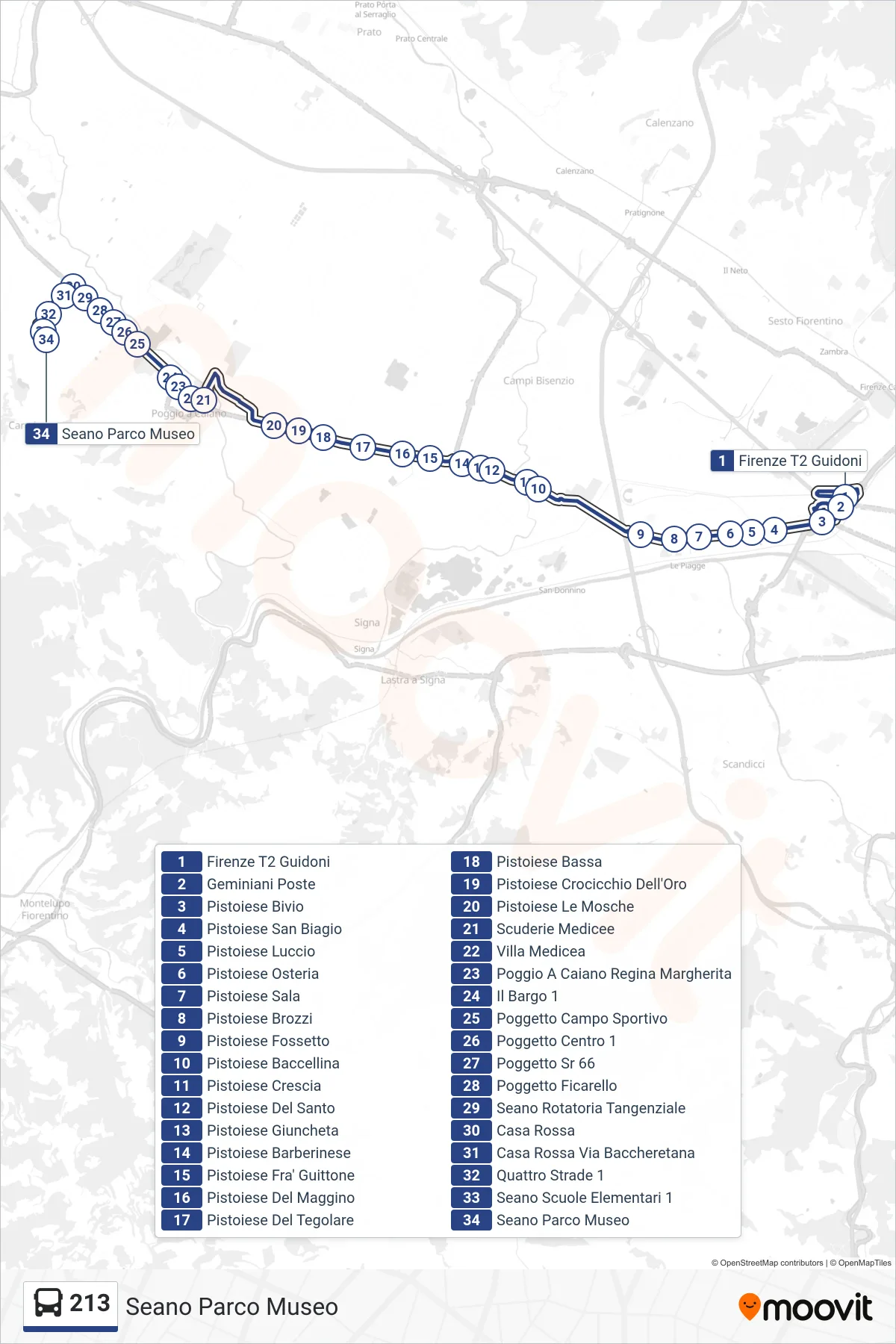 Linea 213 tram (Seano Parco Museo) - Percorsi e fermate sulla mappa