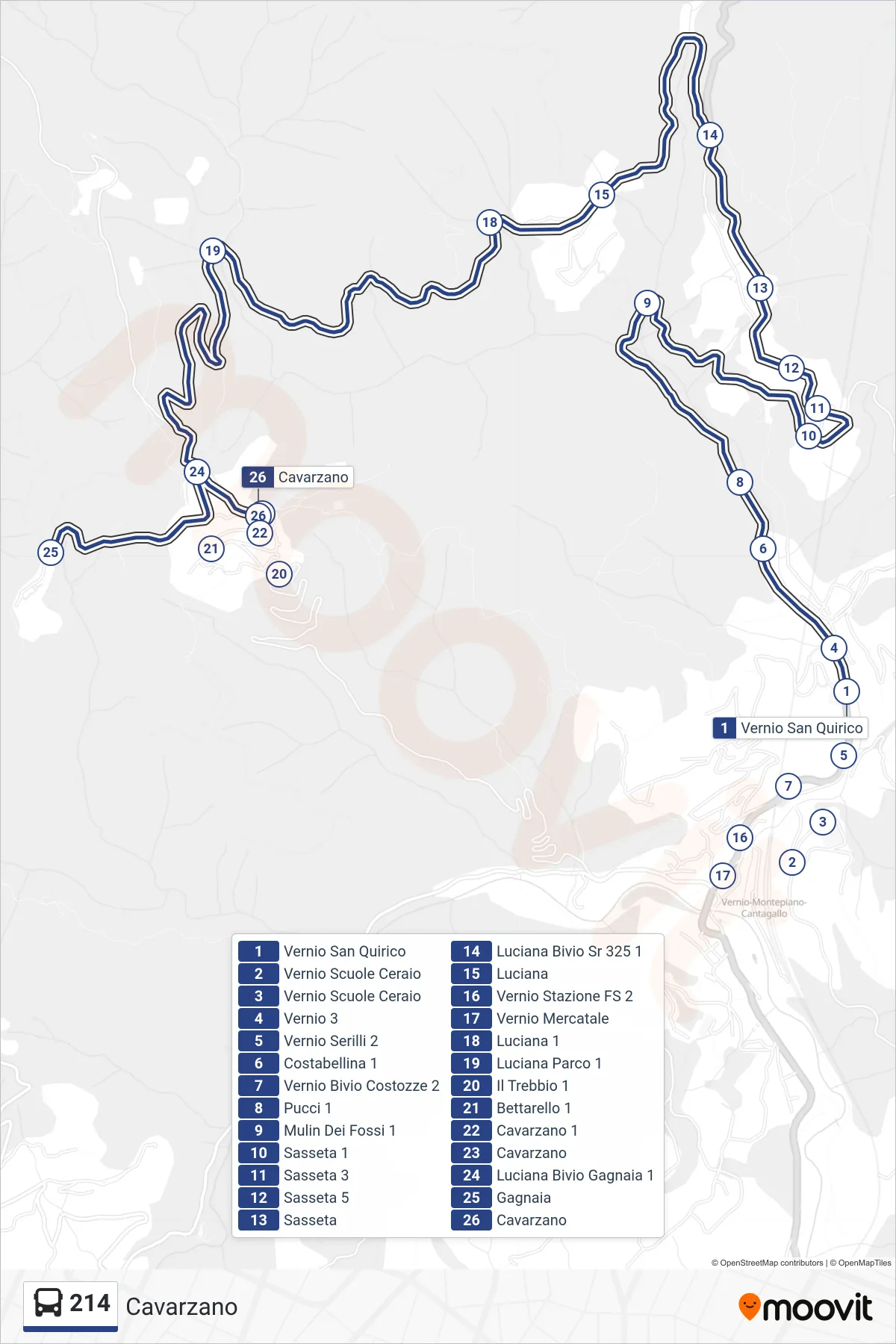 Linea 214  tram (Cavarzano) - Percorsi e fermate sulla mappa