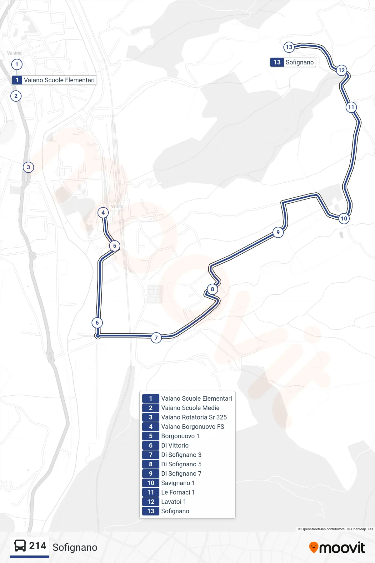 Linea 214  tram (Sofignano) - Percorsi e fermate sulla mappa