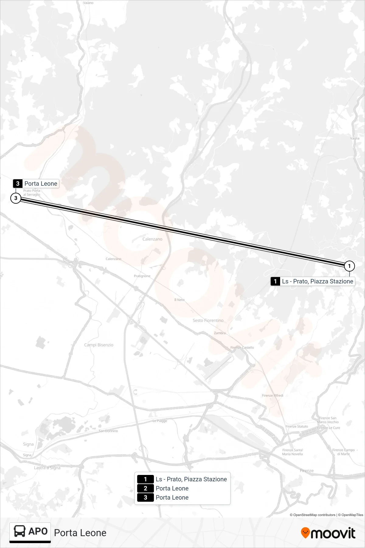 Linea APO tram (Porta Leone) - Percorsi e fermate sulla mappa