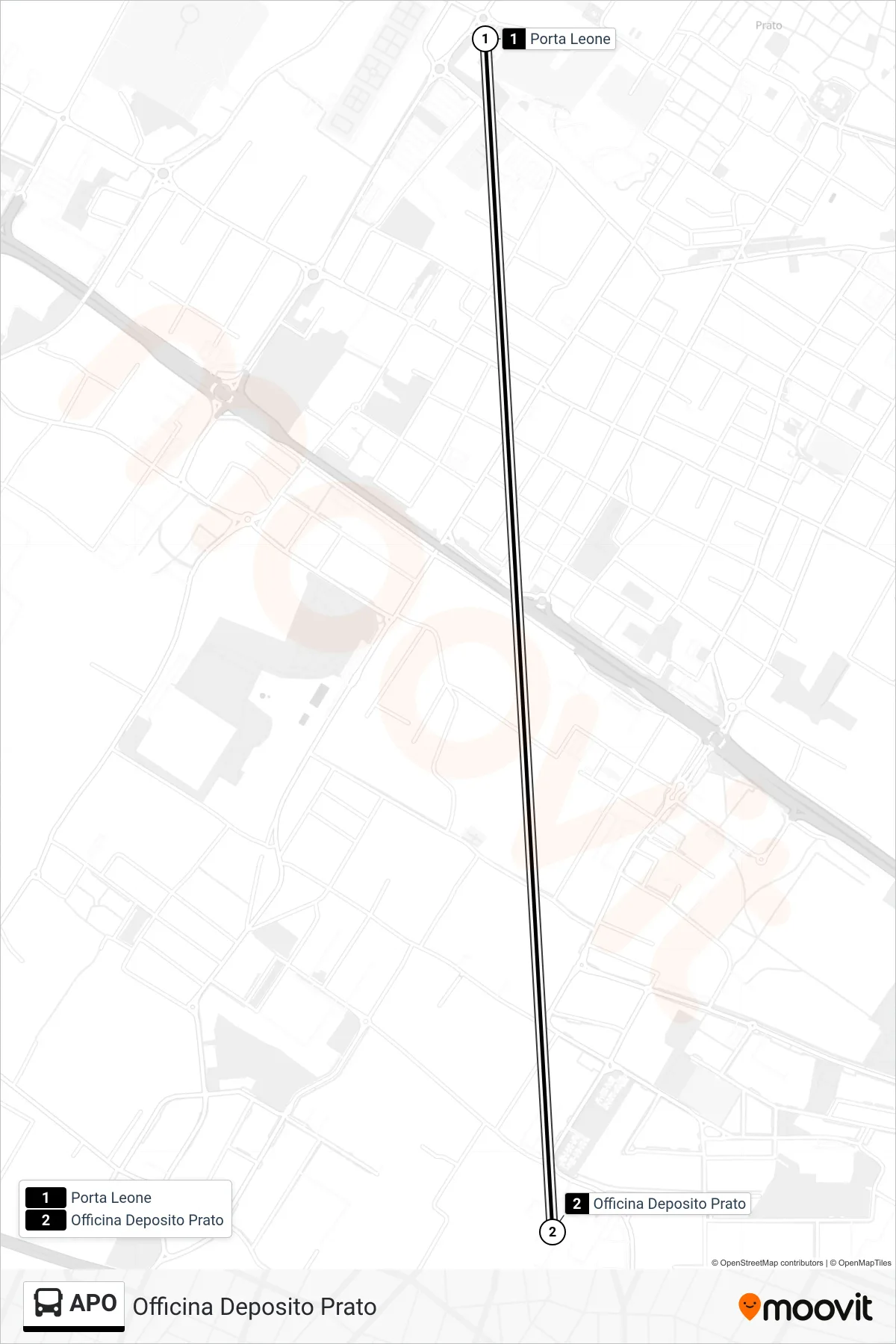 Linea APO tram (Officina Deposito Prato) - Percorsi e fermate sulla mappa